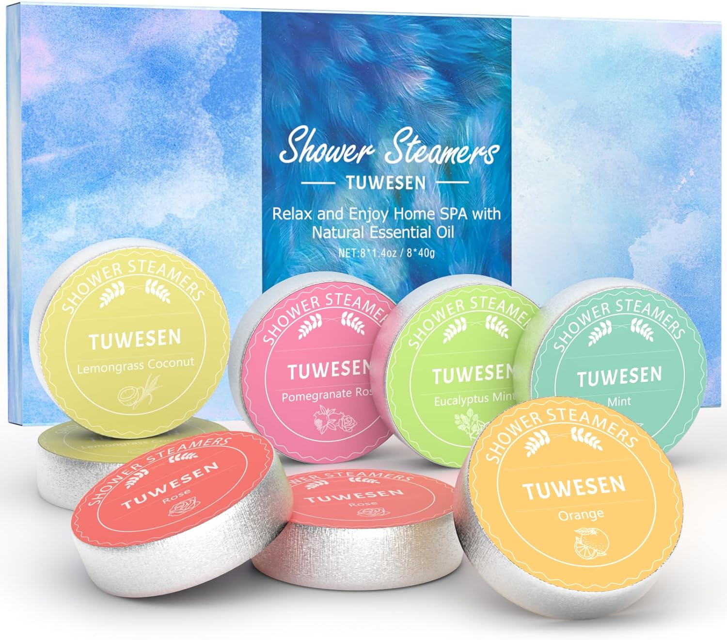 TUWESEN Shower Steamers Aromatherapy, SPA Kit, 8 PCS Shower Steamers for Women, Shower Bombs with Essential Oils-Self Care & Relaxation Birthday Gifts for Women and Men. Purple Romantic Set