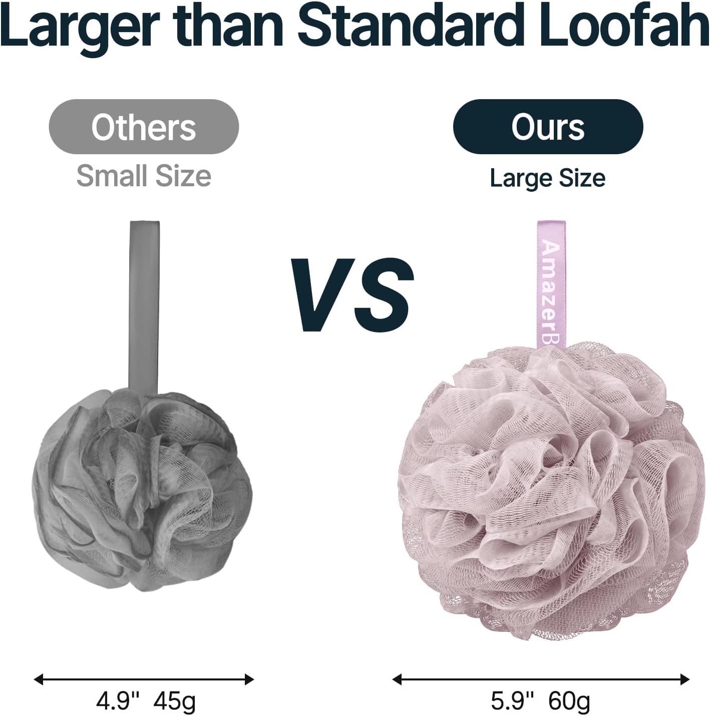 AmazerBath Loofah Sponge, Shower Loofah for Men and Women - Body Scrubber Loofa Set of 3 Classic Black & White Edge, Bath Sponge 60g/PCS