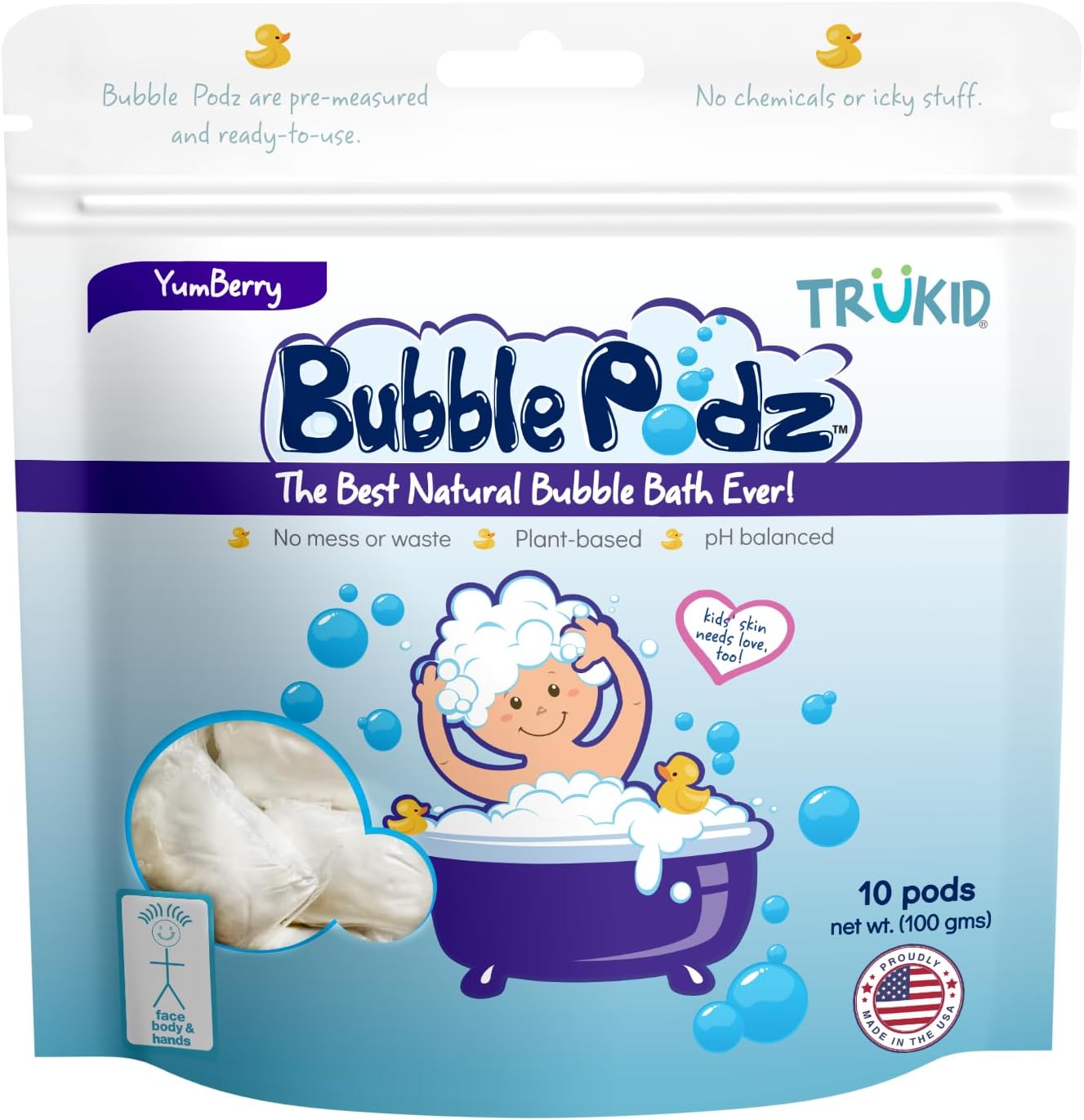 TruKid Bubble Podz for Baby, Refreshing Bubble Bath for Dry, Sensitive & Soft Skin, pH Balanced for Eye Sensitivity, Enriched with Lavender Flower, Lavender Scent, All Natural Ingredients (24 Podz)