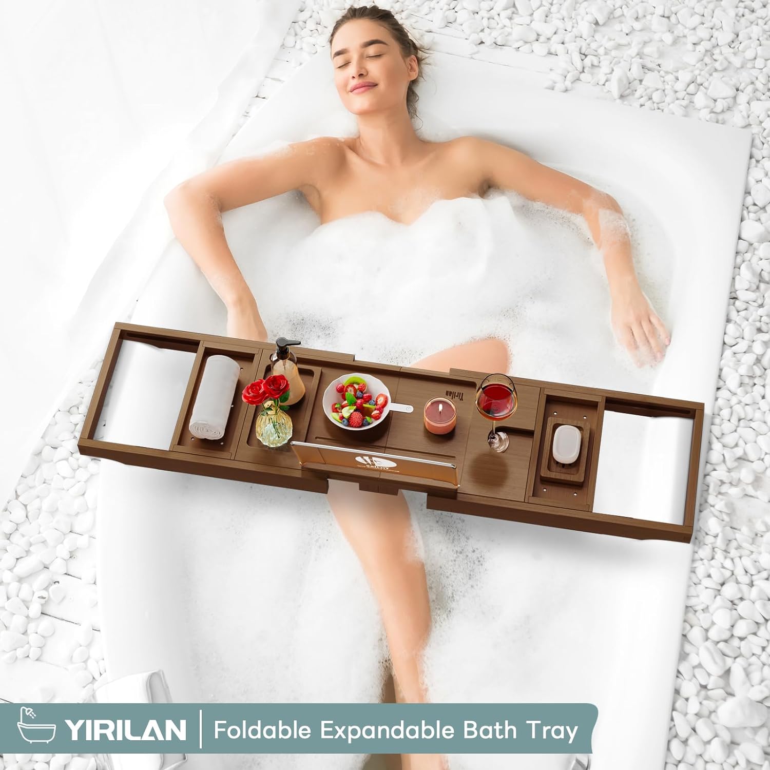 Luxury Bathtub Tray Caddy - Expandable Bath Tray - Unique House Warming Gifts, New Home, Anniversary & Wedding Gifts for Couple, Bridal Shower Gift for Women