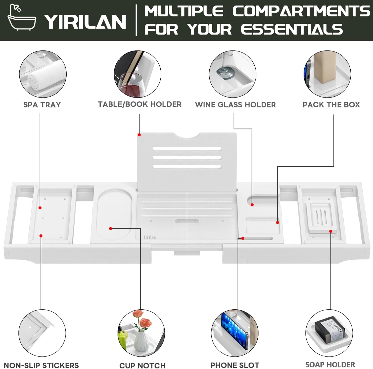 Yirilan Premium Bathtub Tray Caddy - Expandable Bath Tray - Unique House Warming Gifts, New Home, Anniversary & Wedding Gifts for Couple, Bridal Shower Gift for Women
