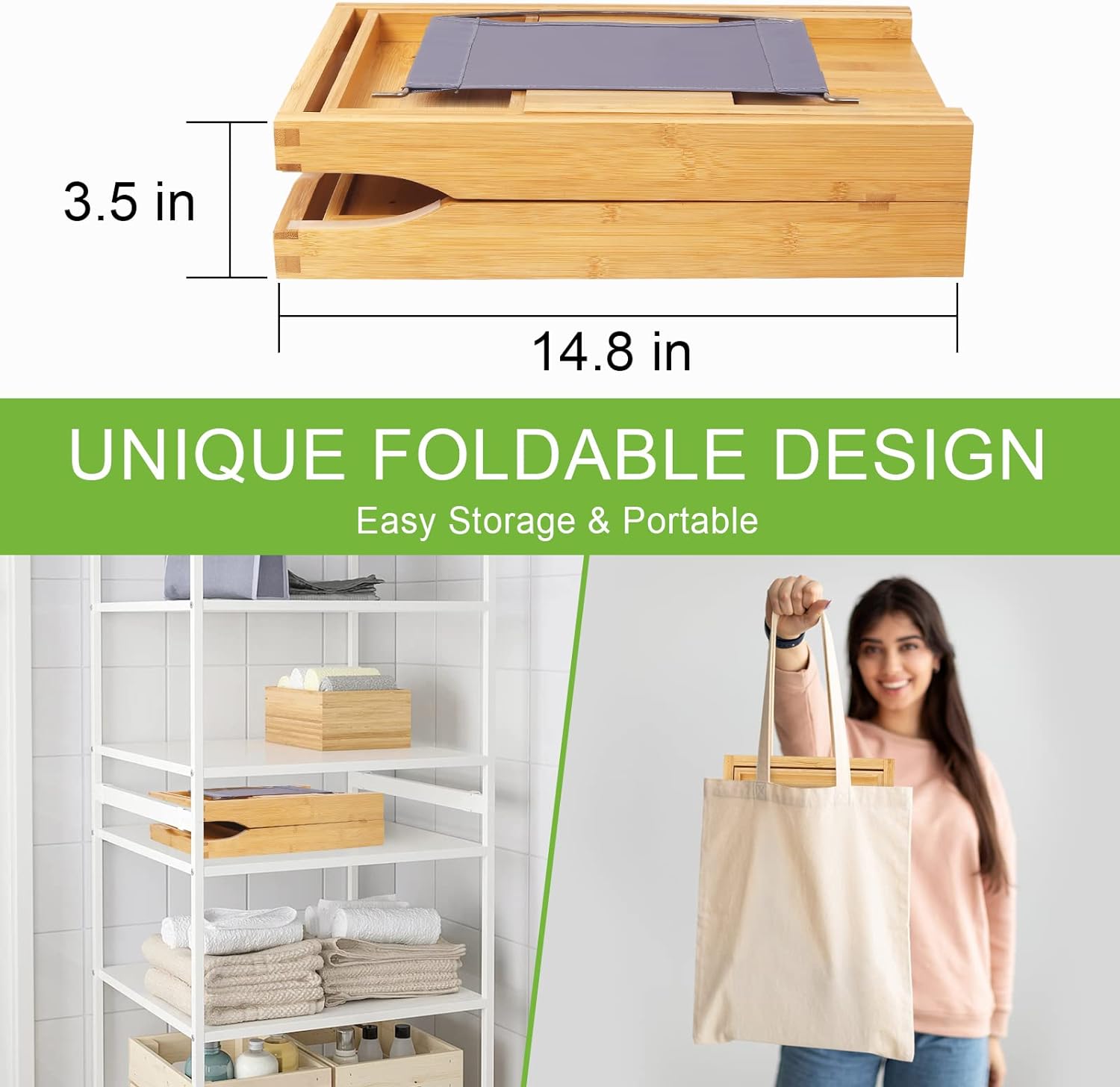 Artmalle Bathtub Caddy Tray for Tub,Foldable Bamboo Bath Table Tray with Book and Wine Glass Holder, Expandable Bathroom Accessories with Free Soap Dish Suitable for Luxury Spa or Reading