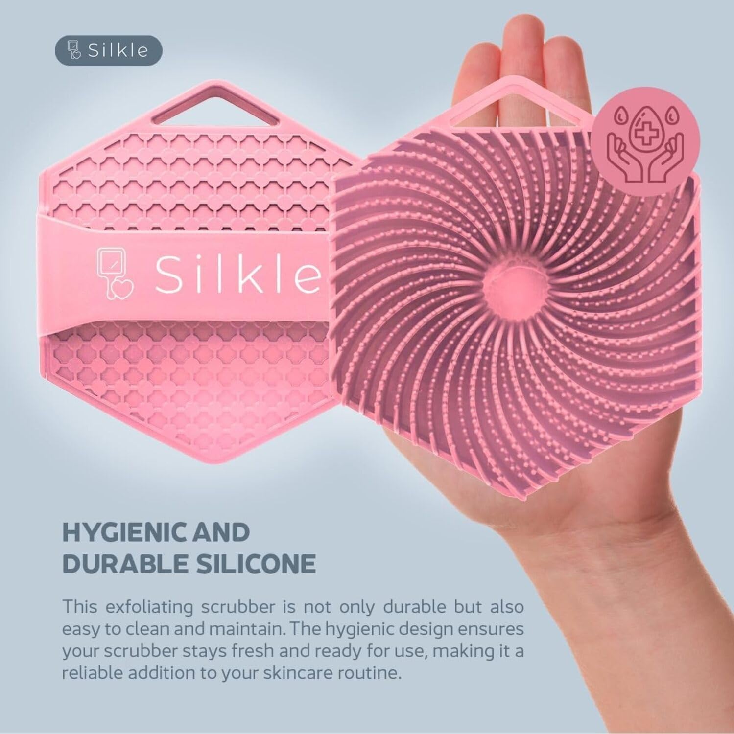 SILKLE Silicone Body Scrubber - Exfoliating Bath Brush and Skin Cleanser - Shower Sponge for Gentle Body Scrub and Wash - Silicone Scrubbing Care Tool for a Refreshed and Renewed You - Pink