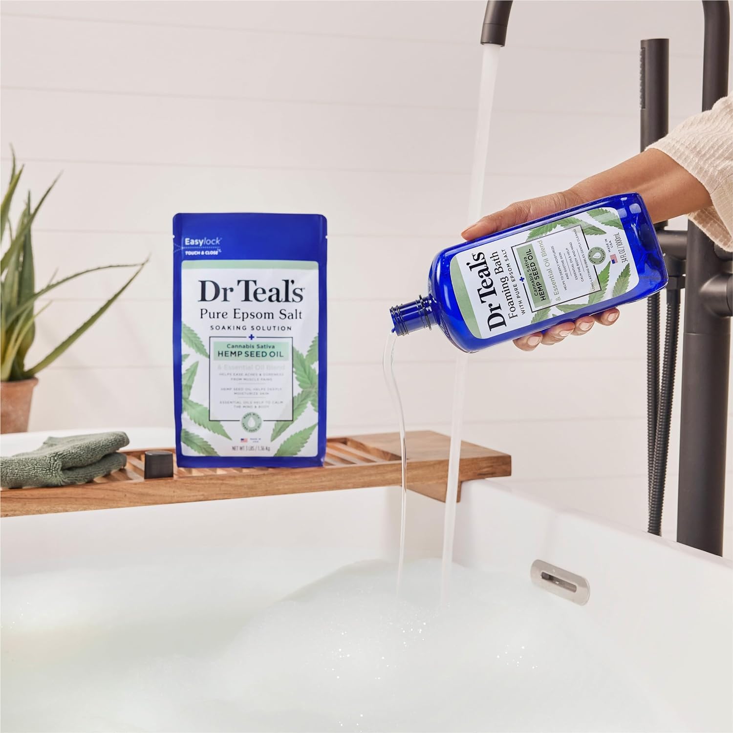Dr Teal's Foaming Bath with Pure Epsom Salt, Sleep Blend with Melatonin, Lavender & Chamomile Essential Oils, 34 fl oz (Pack of 4) (Packaging May Vary)