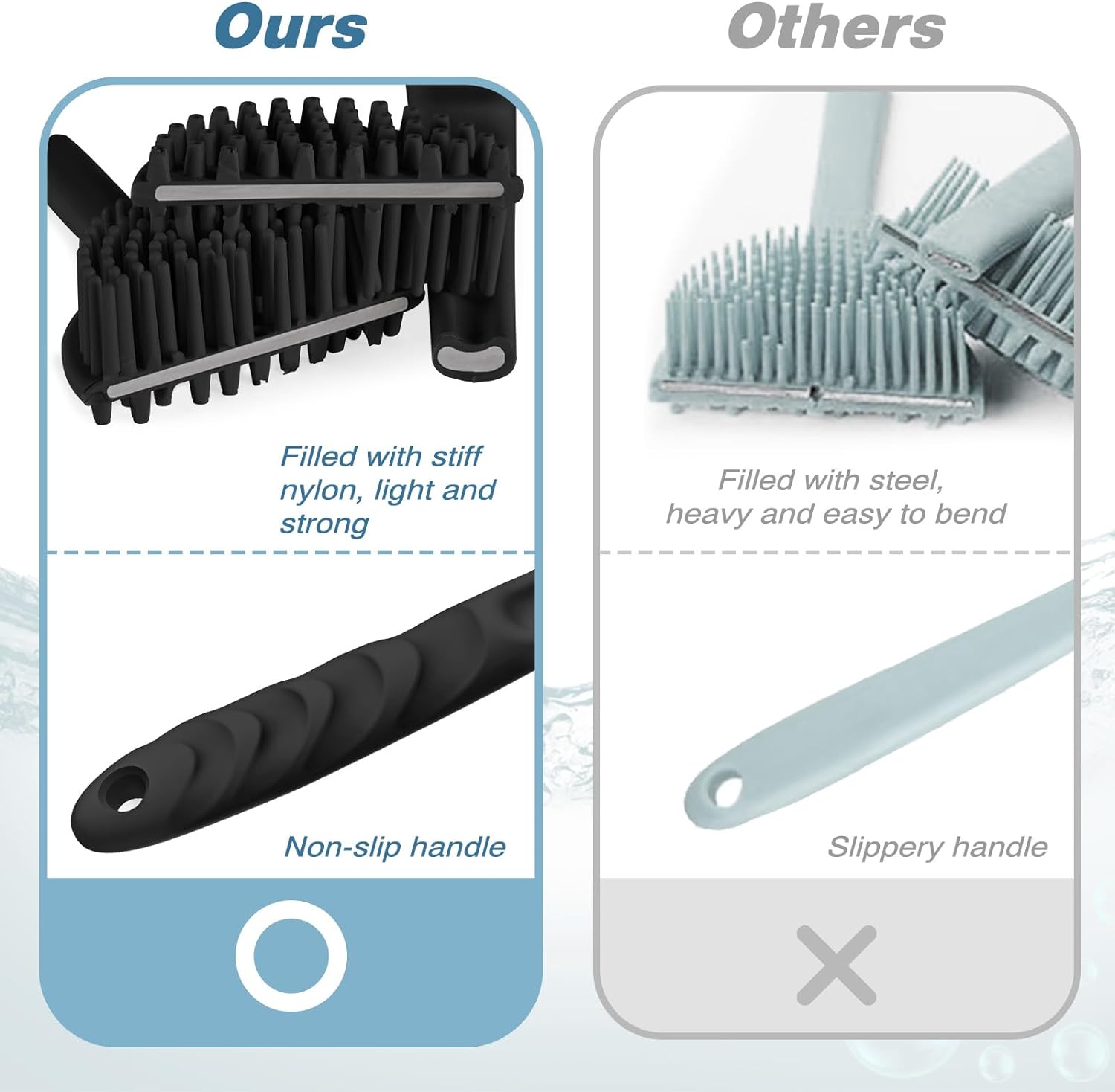 Manmihealth Silicone Back Scrubber(Thick Bristles) & Soft Bath Glove Set, Super-Exfoliating Body Scrubber & Super-Lathering Shower Brush Combination, with a Free Hook.(Black)