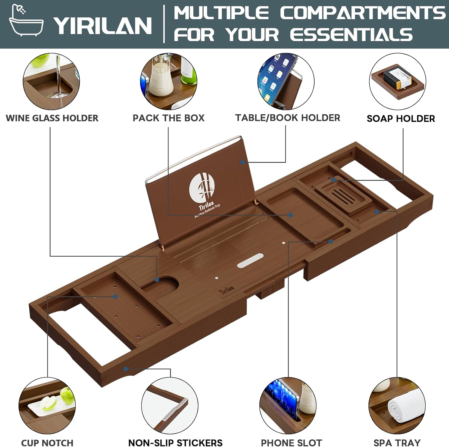 Luxury Bathtub Tray Caddy - Expandable Bath Tray - Unique House Warming Gifts, New Home, Anniversary & Wedding Gifts for Couple, Bridal Shower Gift for Women