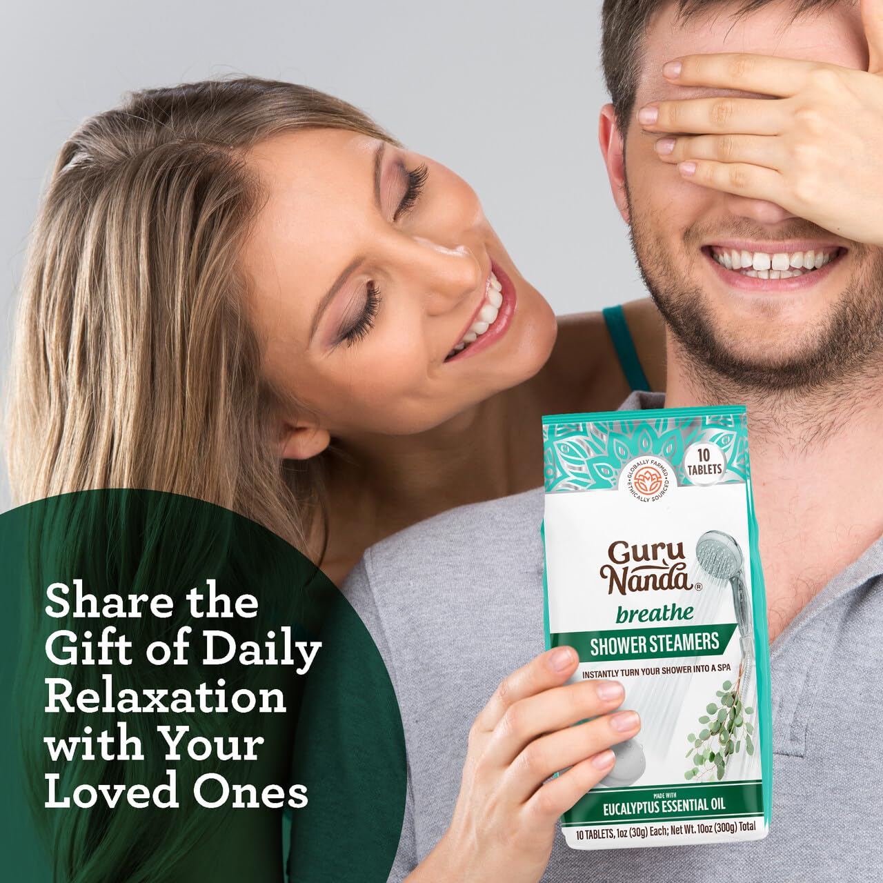 GuruNanda Breathe Shower Steamer Tablets (Pack of 10) - 100% Natural Eucalyptus Essential Oil helps with Congestion and Basil Supports Stress Relief & Mental Clarity - Perfect for Home Spa & Self Care