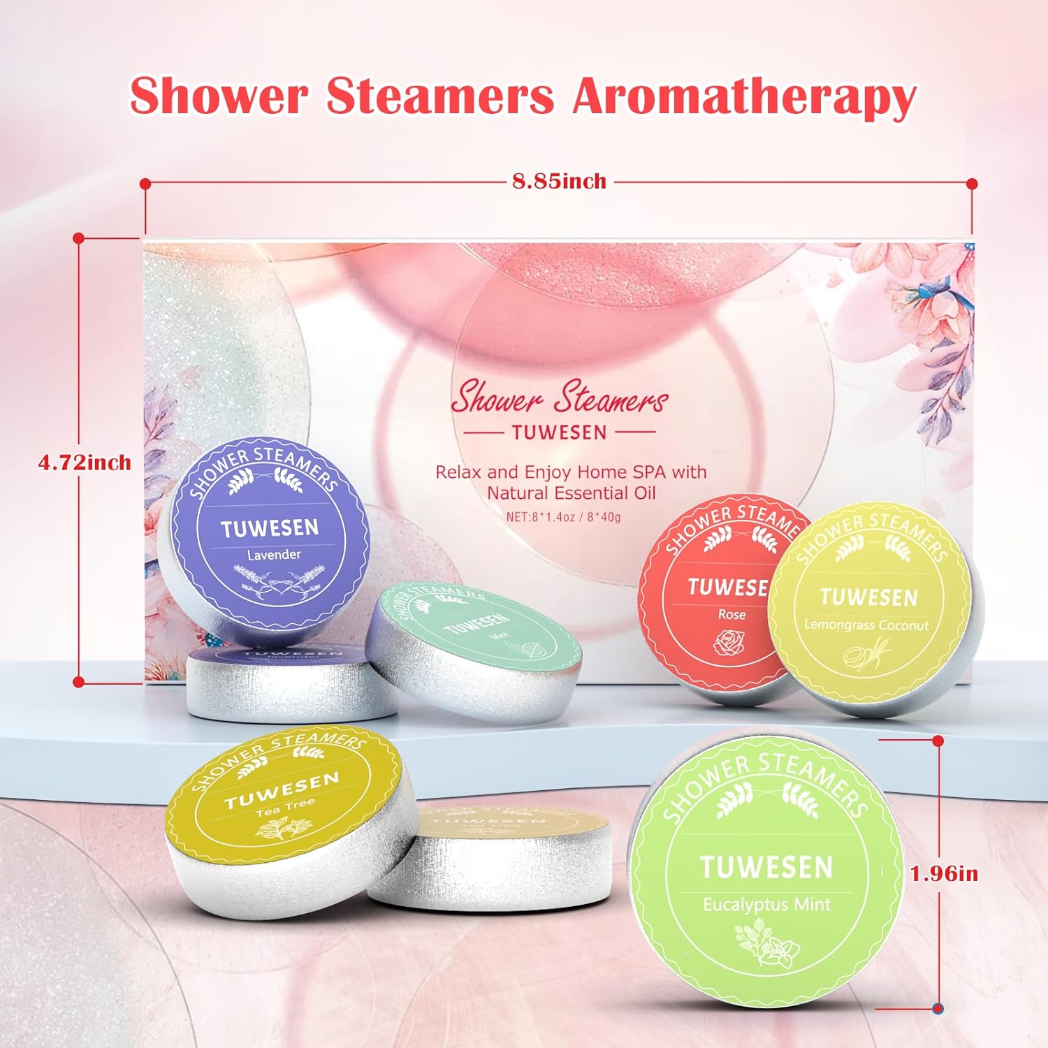 TUWESEN Shower Steamers Aromatherapy, SPA Kit, 8 PCS Shower Steamers for Women, Shower Bombs with Essential Oils-Self Care & Relaxation Birthday Gifts for Women and Men. Purple Romantic Set