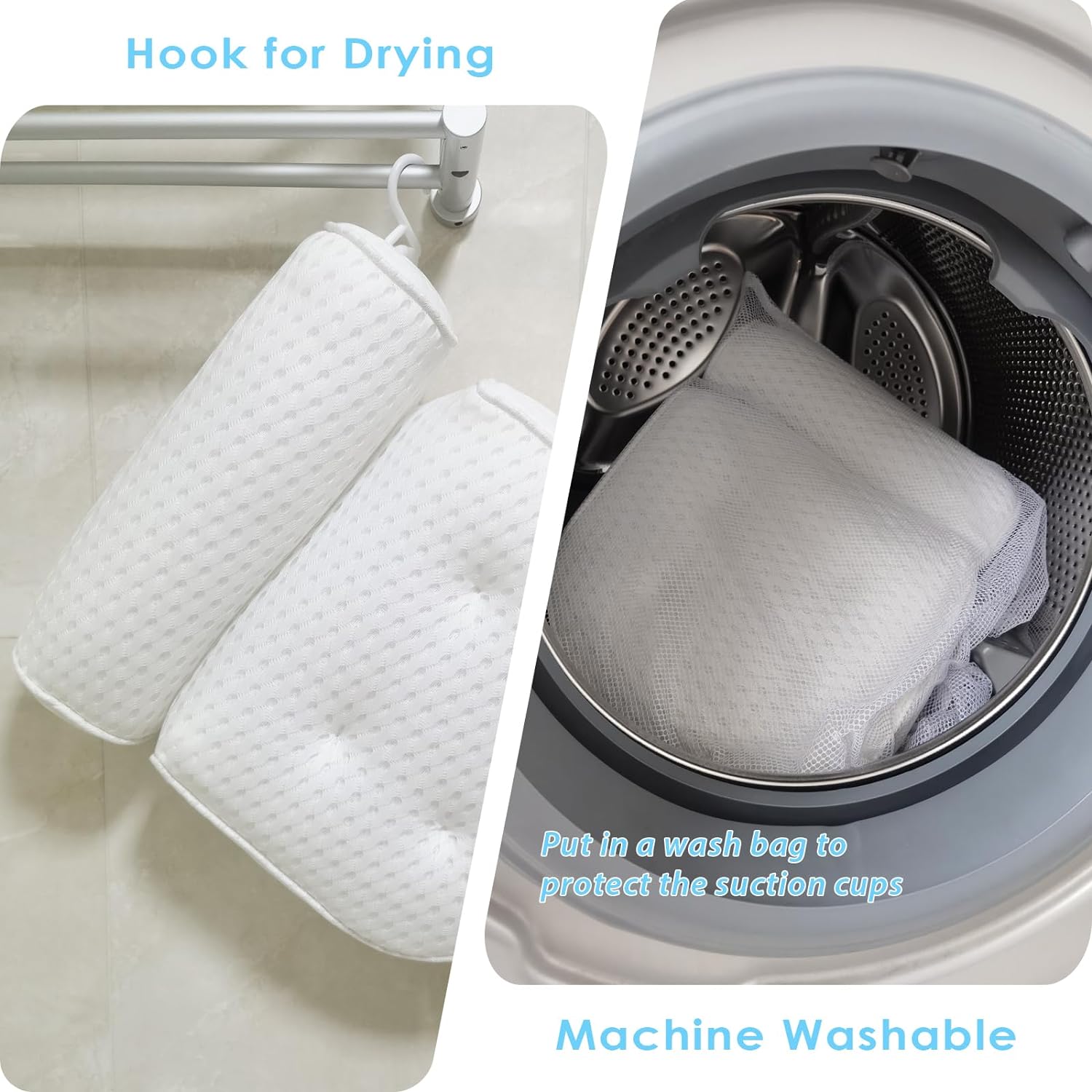 AEROiVi Bathtub Pillow Headrest Bath Pillows for Tub Neck and Back Support with Non Slip Suction Cups Spa Bath Cushion Relaxing Bathroom Accessories