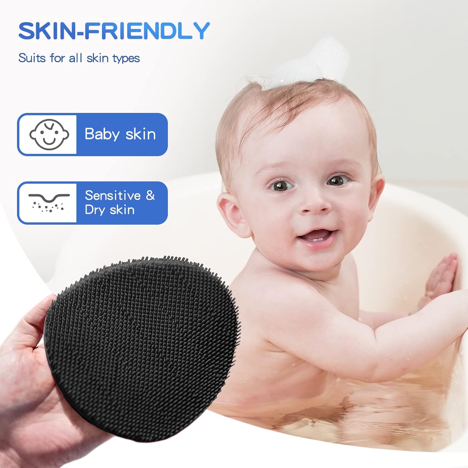 Manmihealth Silicone Back Scrubber(Thick Bristles) & Soft Bath Glove Set, Super-Exfoliating Body Scrubber & Super-Lathering Shower Brush Combination, with a Free Hook.(Black)