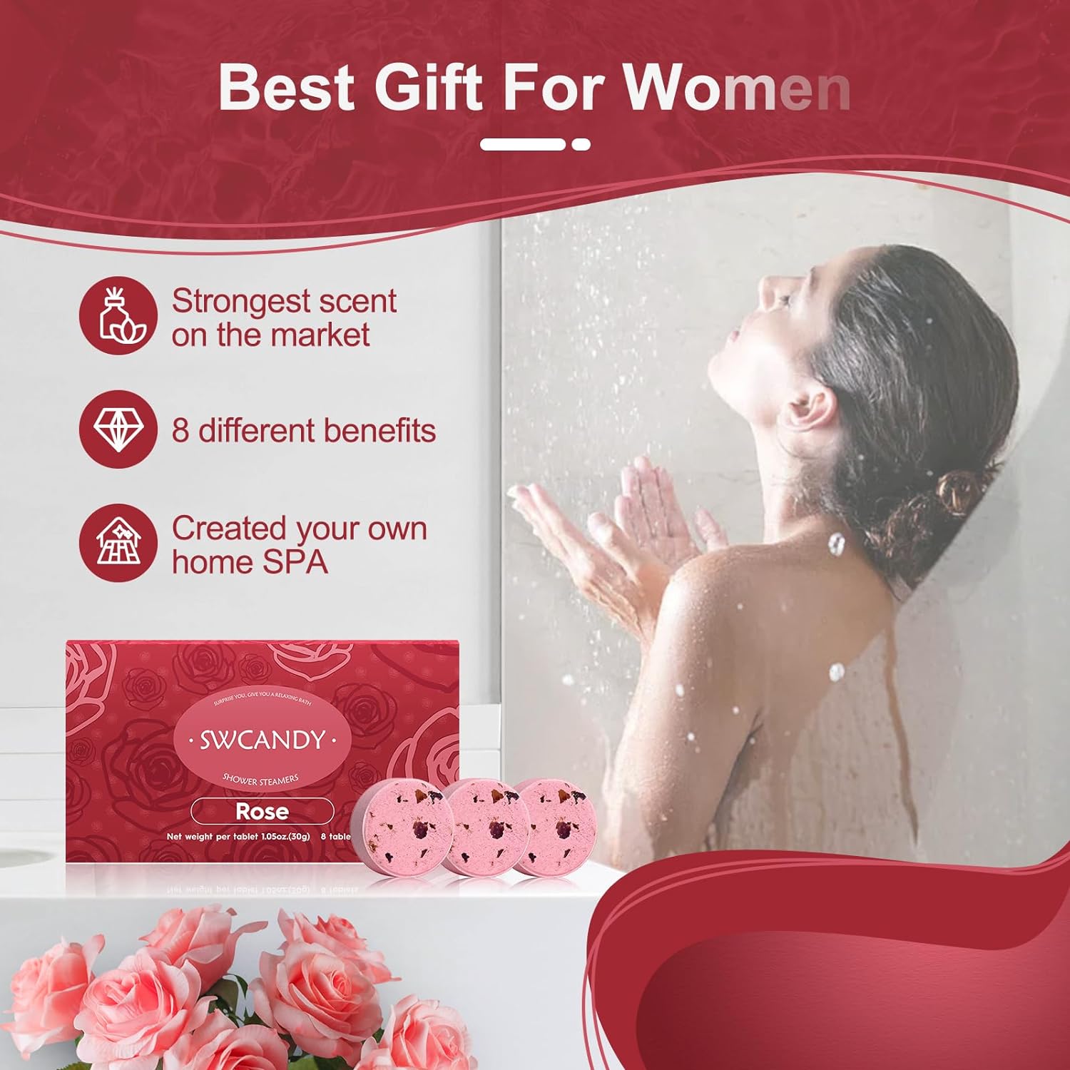 Aromatherapy Shower Steamers Valentines Day Gifts for her - Swcandy 8 Pcs Bath Bombs Valentine's Day Gifts for Women, Shower Bombs Self Care with Essential Oils, Relaxation Home SPA Lavender