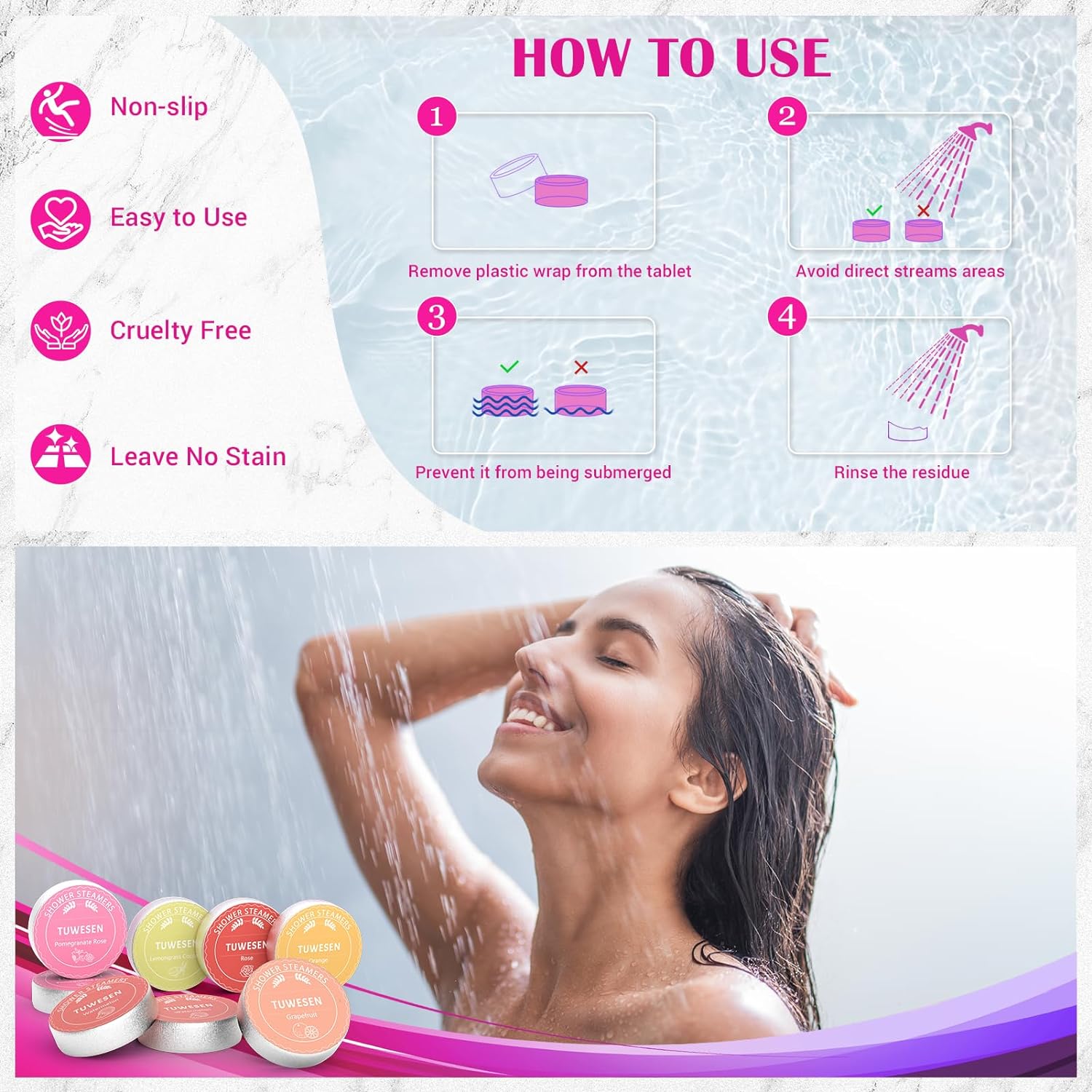 TUWESEN Shower Steamers Aromatherapy, SPA Kit, 8 PCS Shower Steamers for Women, Shower Bombs with Essential Oils-Self Care & Relaxation Birthday Gifts for Women and Men. Purple Romantic Set