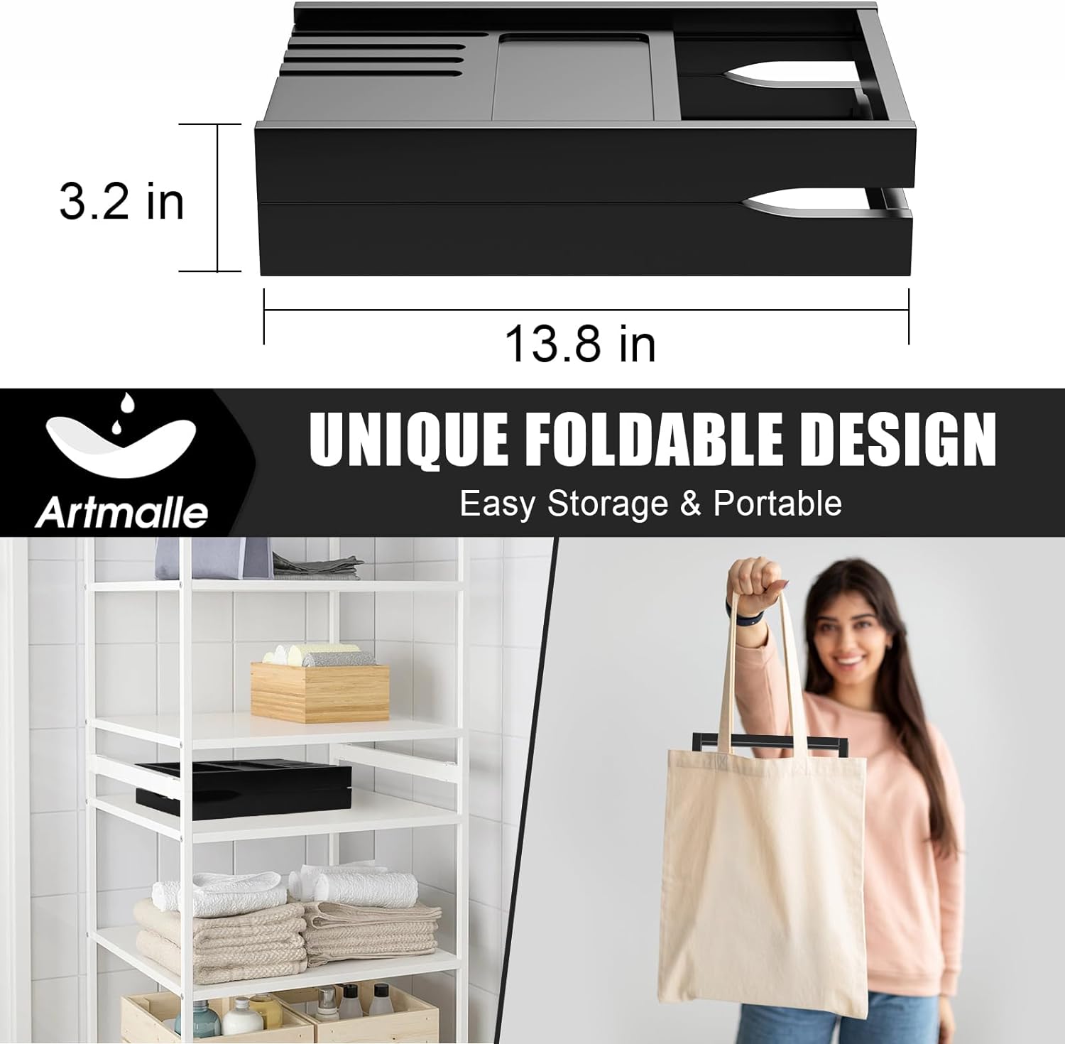 Artmalle Bathtub Caddy Tray for Tub,Foldable Bamboo Bath Table Tray with Book and Wine Glass Holder, Expandable Bathroom Accessories with Free Soap Dish Suitable for Luxury Spa or Reading