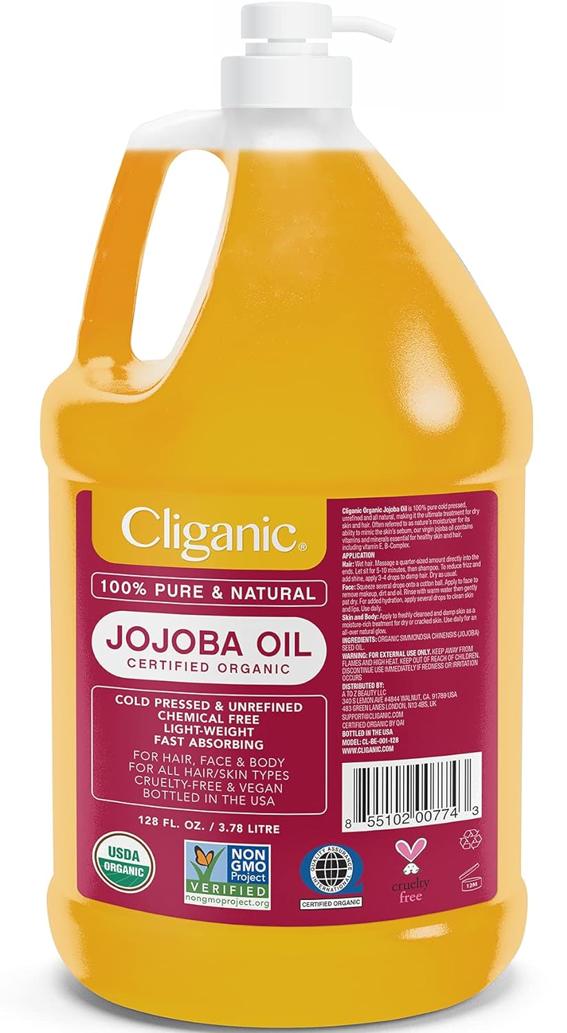 Cliganic USDA - Aceite de jojoba orgánico, 100% puro, 16 onzas