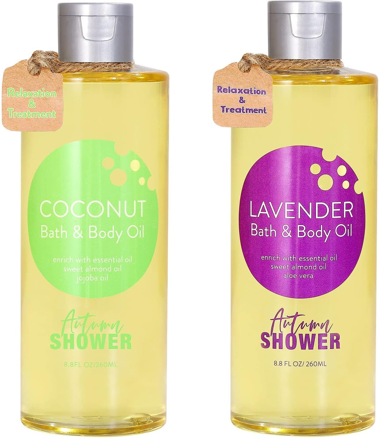 Bath and Body Oil Autumn Shower Body Oil with Sweet Almond Oil Jojoba Oil and Shea Butter, Lavender & Coconut Shower Oils Mother's Day Gift for Women Dry Skin Christmas Gift Set 17.6 fl oz (Pack of 2)