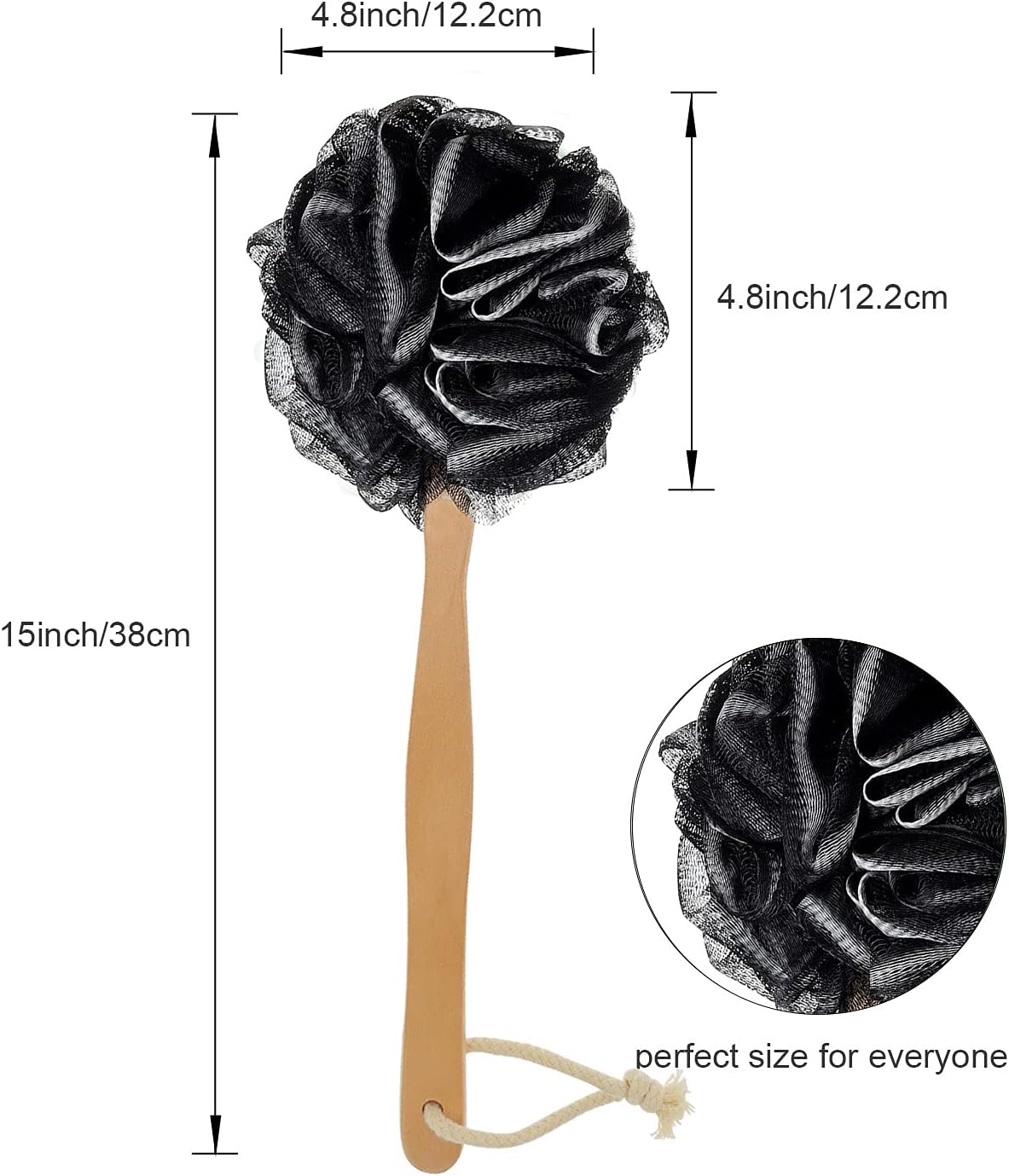 RASDDER Loofah with Handle, Loofah on a Stick, Loofah Sponge with Handle, PE Soft Mesh Luffa, Exfoliating Luffa on a Stick for Men and Women