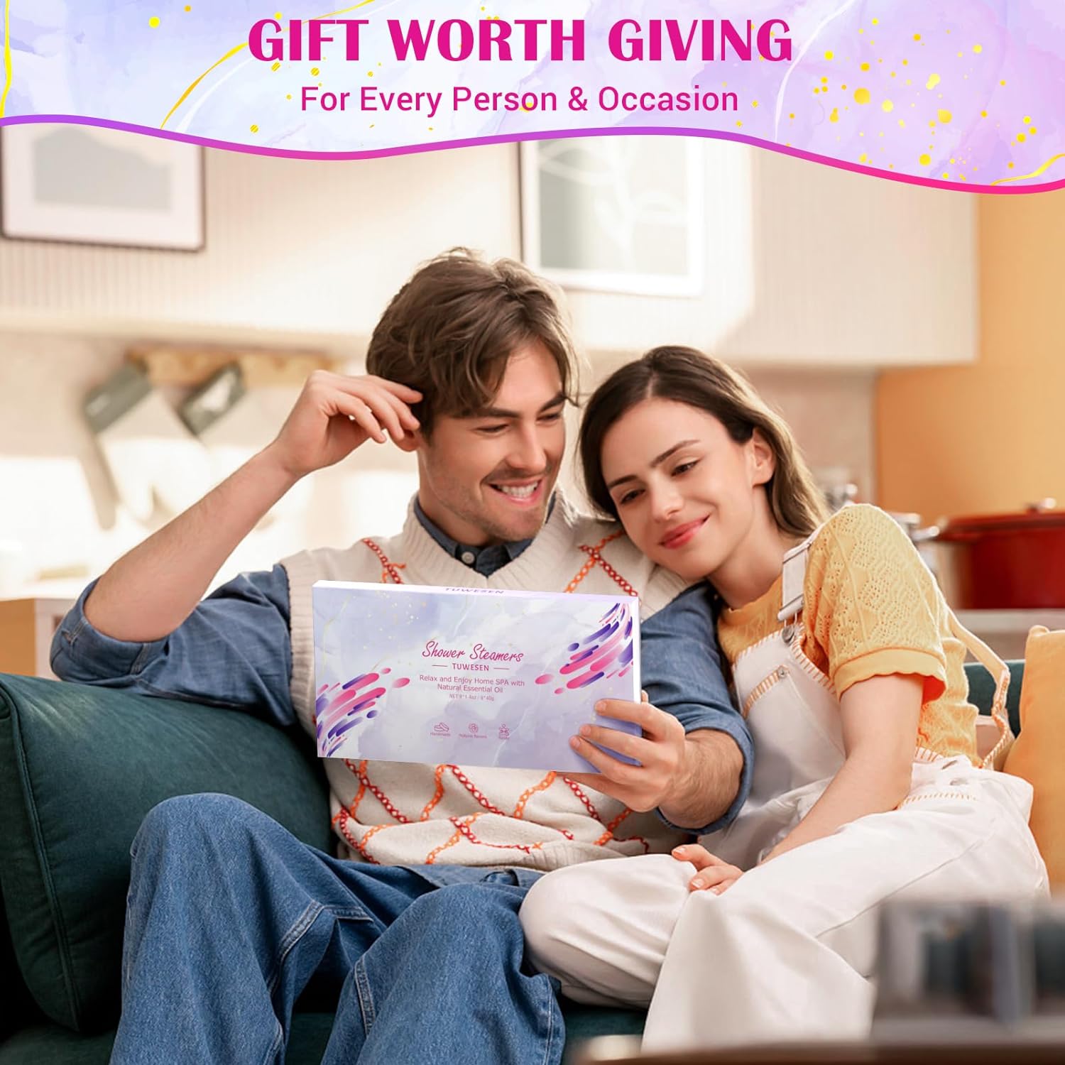 TUWESEN Shower Steamers Aromatherapy, SPA Kit, 8 PCS Shower Steamers for Women, Shower Bombs with Essential Oils-Self Care & Relaxation Birthday Gifts for Women and Men. Purple Romantic Set