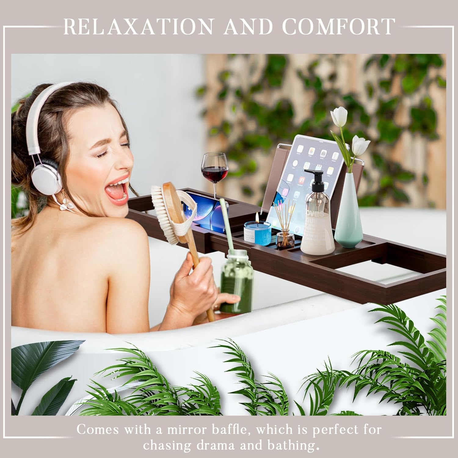 Yirilan Premium Bathtub Tray Caddy - Expandable Bath Tray - Unique House Warming Gifts, New Home, Anniversary & Wedding Gifts for Couple, Bridal Shower Gift for Women