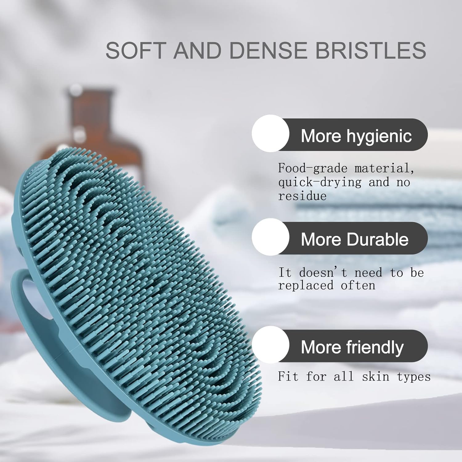 INNERNEED Food-Grade Soft Silicone Body Scrubber Shower Brush Handheld Cleansing Skin Brush, Gentle Exfoliating and Lather Well (Black)