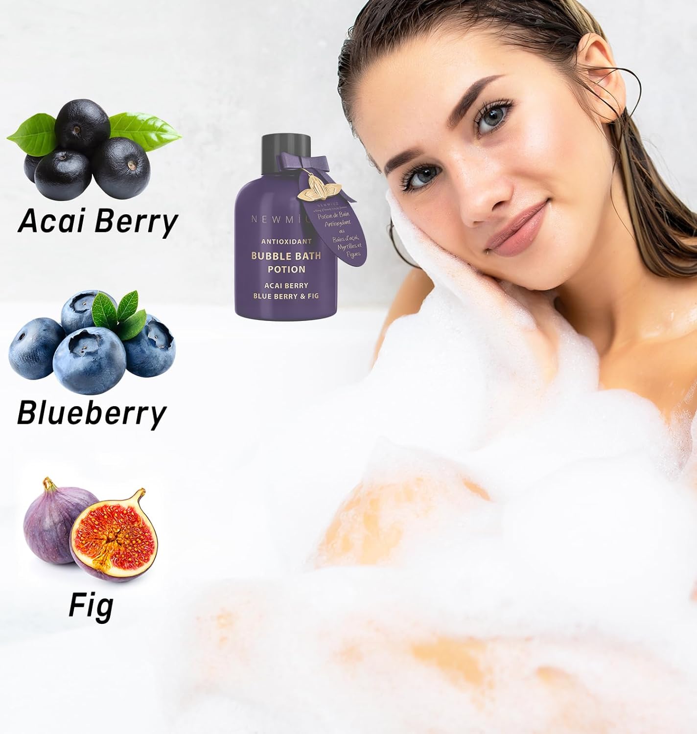 Antioxidant Bubble Bath - Luxury Long Lasting Bubble Bath - SweetAcai Berry Blueberry Fig Essential Oils Detox Hydrating Relaxing Stress Relief - Self Care Spa Gift for Women Birthday Gifts Christmas