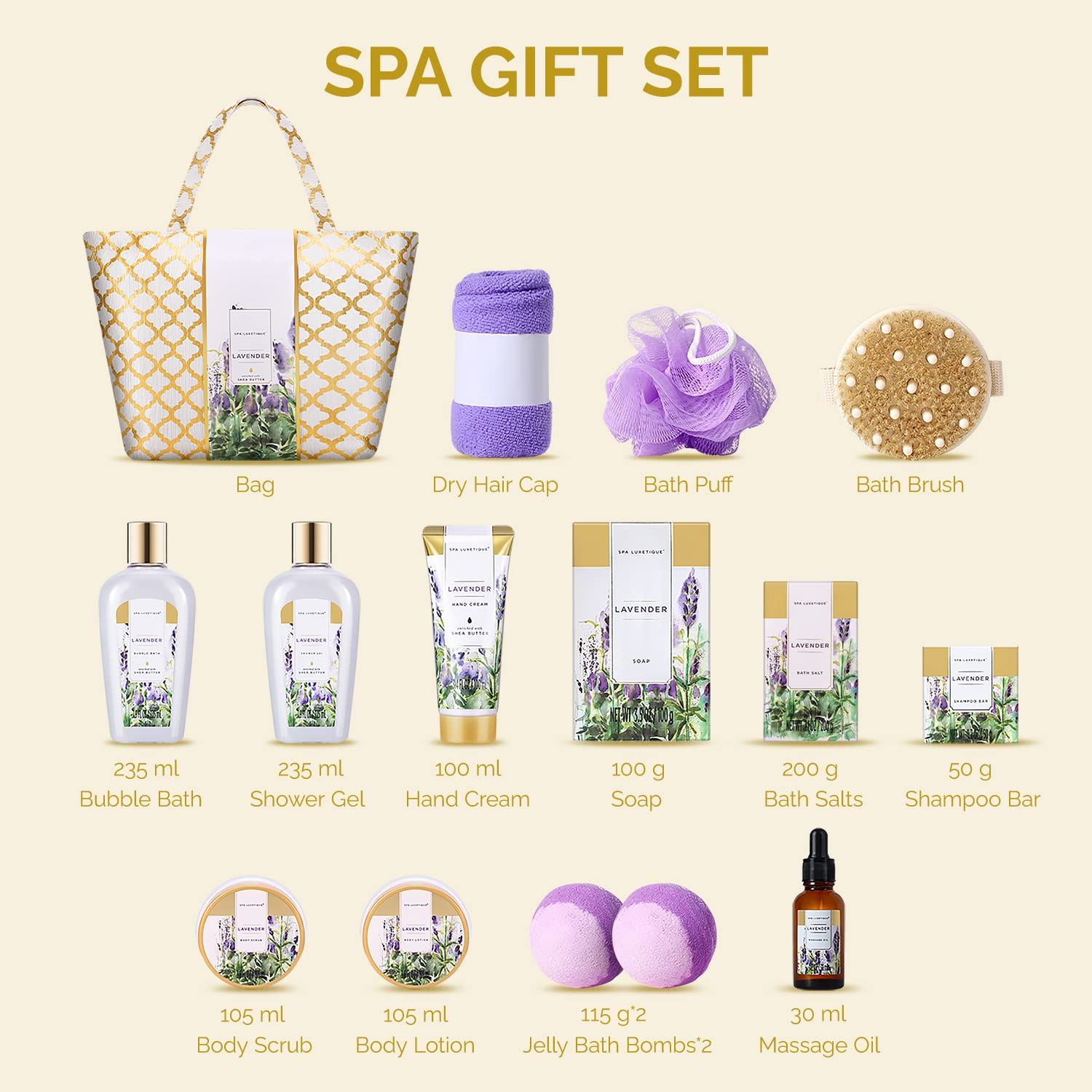 Gift Baskets for Women Spa Gifts for Women 15pcs Lavender Home Spa Kit for Women Gifts Spa Luxetique Bath and Body Gift Sets Tote bag Gifts for Women Birthday Gifts for Women Christmas Gifts for Women