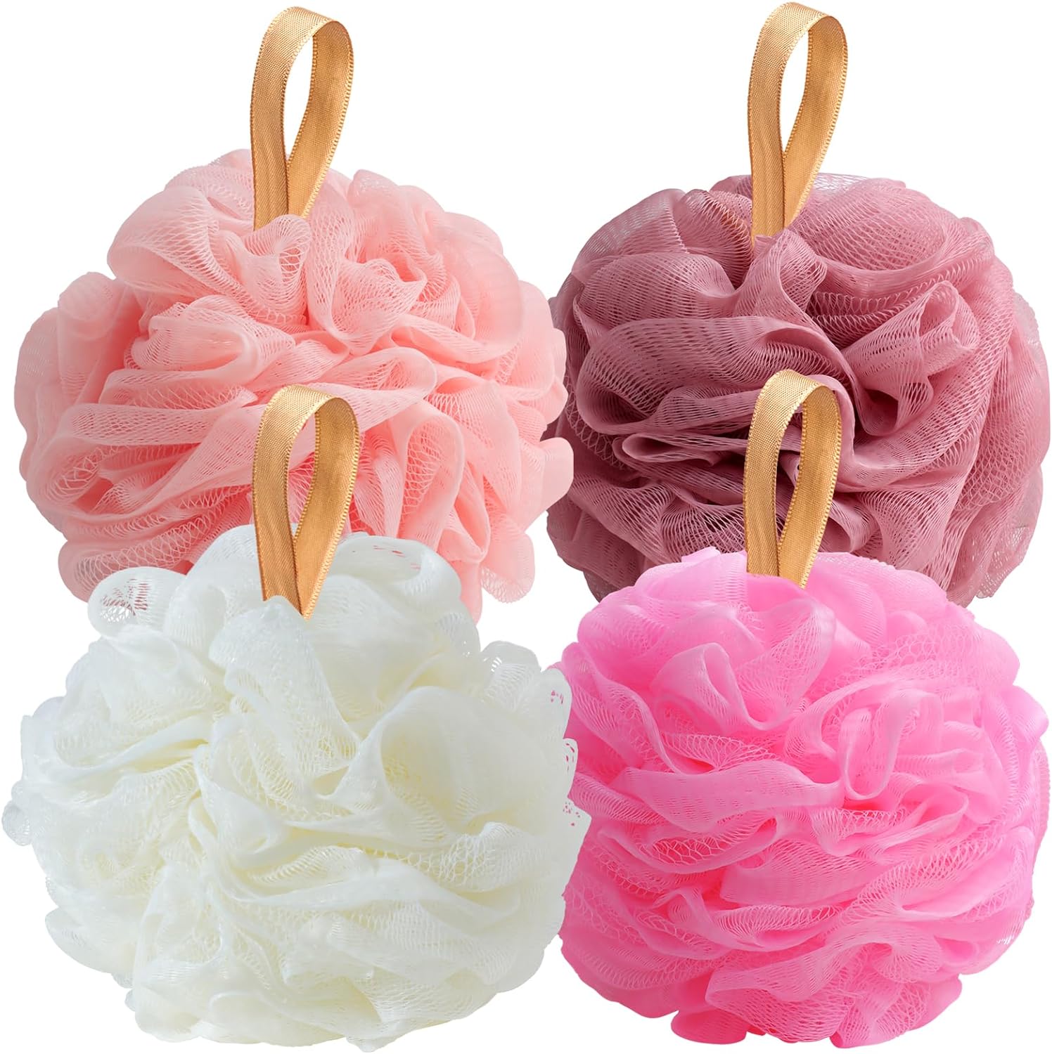 Fishent Loofah Bath Sponge Shower Loofahs, 4 Pack Soft Loofa Exfoliating Body Scrubber Mesh Shower Puff Pouf Ball Luffa for Men and Women(50g/pcs)