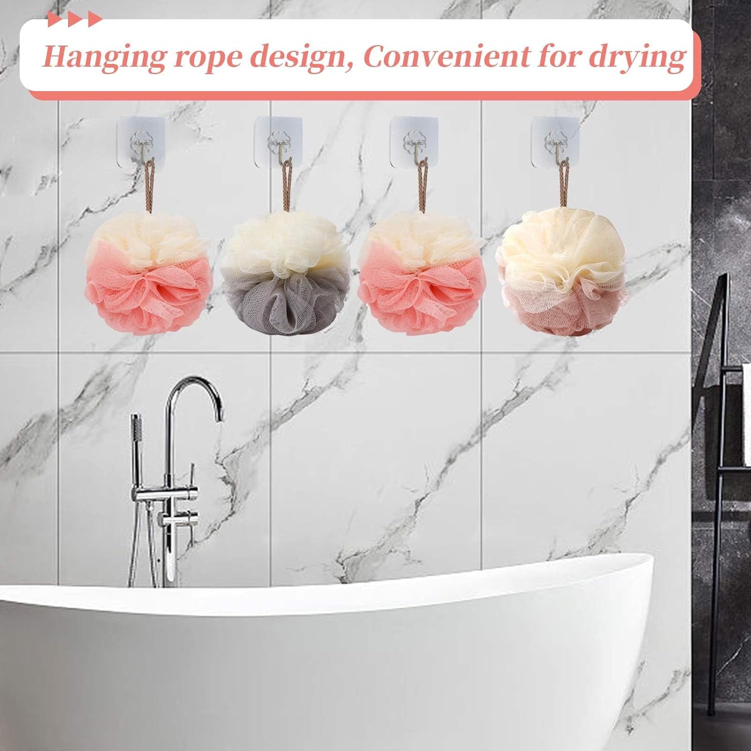 FARMOGA Bath Loofah Sponge Back Scrubber Shower Sponge Soft Mesh Exfoliator Pouf Shower Ball Bath Sponges for Women and Men Bath Accessories (4Pcs 50g Multi Colour)