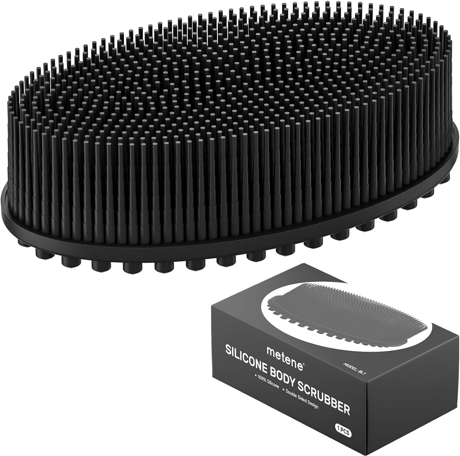 Metene Silicone Body Scrubber, Exfoliating Body Scrubber for Use in Shower,Lathers Well, Long Lasting, Soft Body Scrubber for Shower and Bath Skincare Routine(Black with Loop)