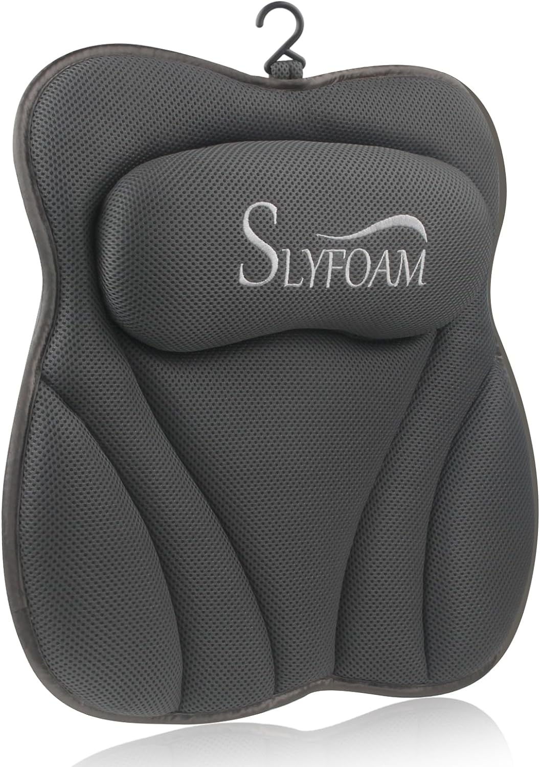 Bath Pillow for Tub Neck and Back Support Bathtub Pillow Essential Bath Accessory for Soaking, Jacuzzi or Spa Bathtub, Luxury Soft 4D Bath Tub Pillow with Strong Suction Cups for Body Relaxing - Grey