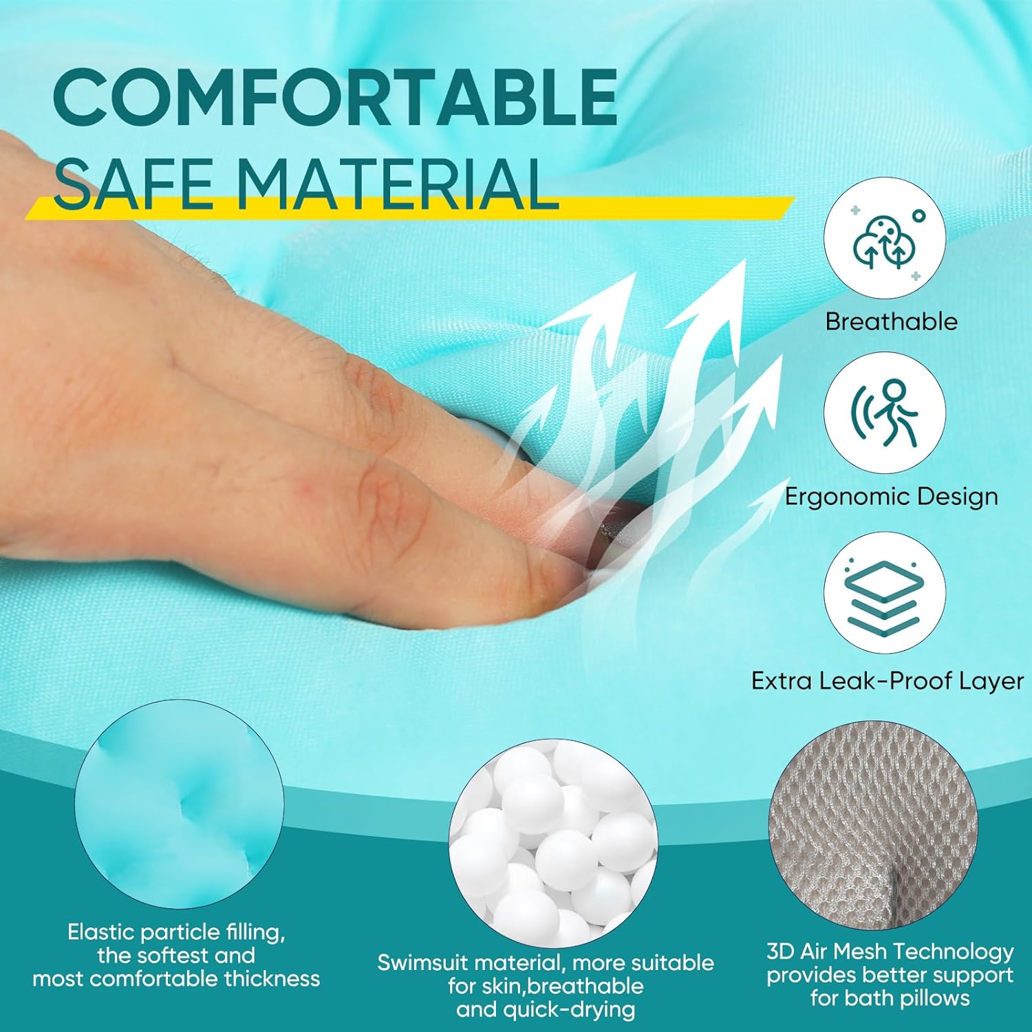 Full Body Bath Pillow, Bath Pillows for Tub with Powerful Non-Slip Suction Cups and Mesh Laundry Bag, Thick Bathtub Pillow for Head Neck and Back Support, Quick Drying & 3D Air Mesh, Blue