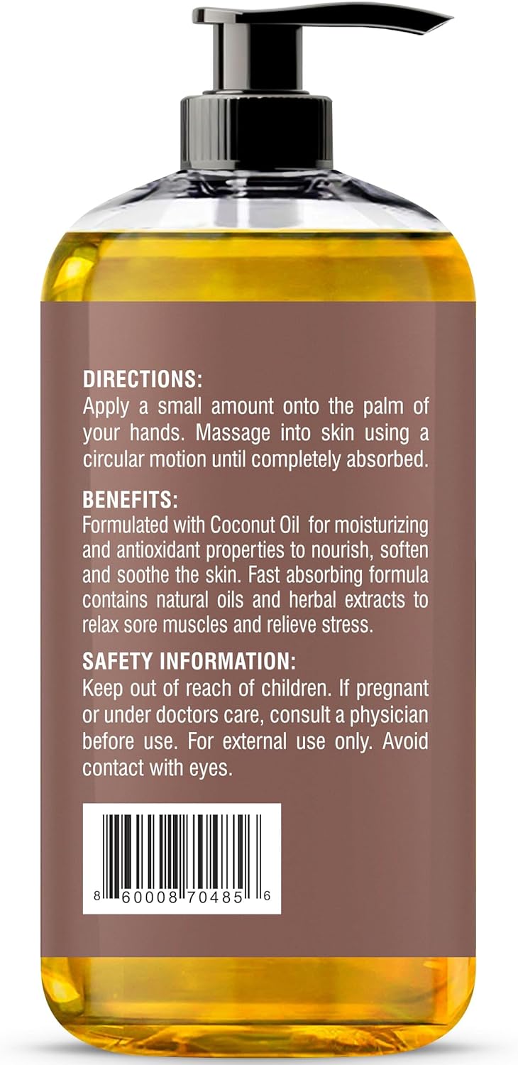 MYSTÉRE BEAUTÉ Sore Muscle Massage Oil for Massage Therapy with Arnica - Relaxing, Warming, Eases Muscle Soreness & Stiffness - Moisturizes Skin - Premium-Quality - 8 fl oz