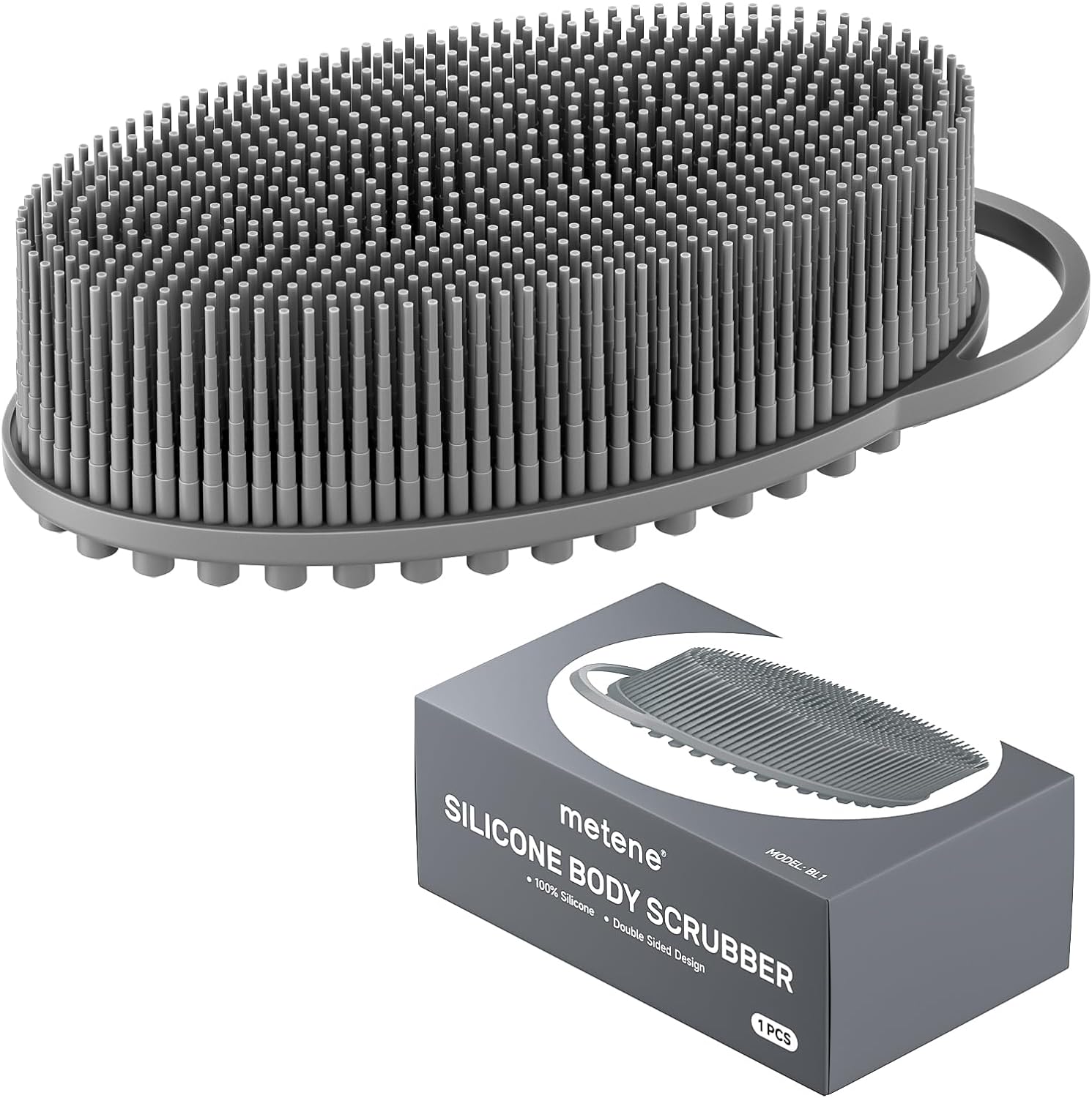 Metene Silicone Body Scrubber, Exfoliating Body Scrubber for Use in Shower,Lathers Well, Long Lasting, Soft Body Scrubber for Shower and Bath Skincare Routine(Black with Loop)