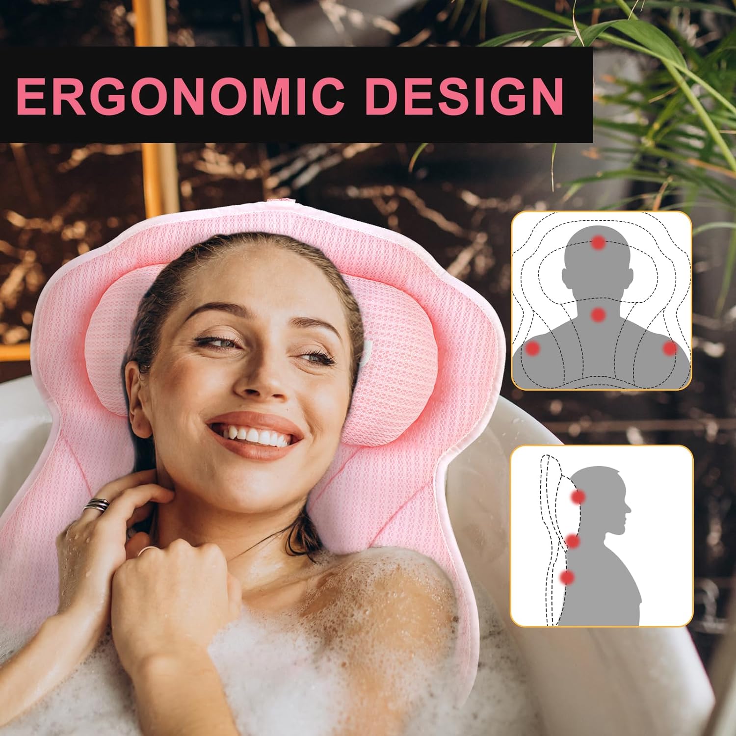 Olaemuo Bath Pillow Ergonomic Bathtub Pillow, Bath Bathtub Pillows for Tub for Head and Neck Mesh Bath Tub Pillow Headrest Luxury Bath Tub Shower Pillow for Bubble Bath with 6 Suction Cups-Light Green