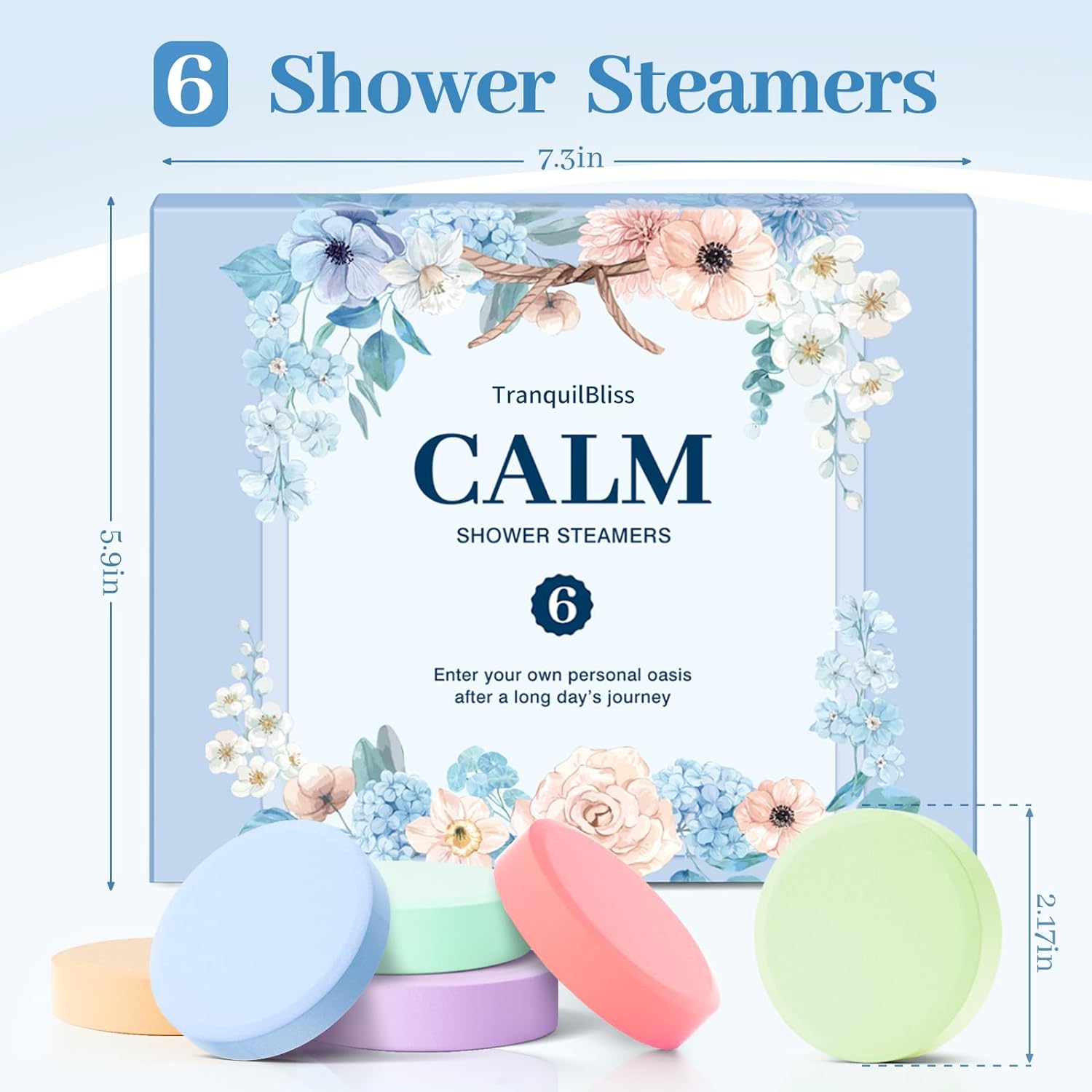 TranquilBliss Shower Steamers 6 Count, Shower Steamers - Nice Gifts Set with Natural Ingredients, 6 Different Scents & Individually Wrapped, Ideal as Holiday Gift for Her, Friends, Mom