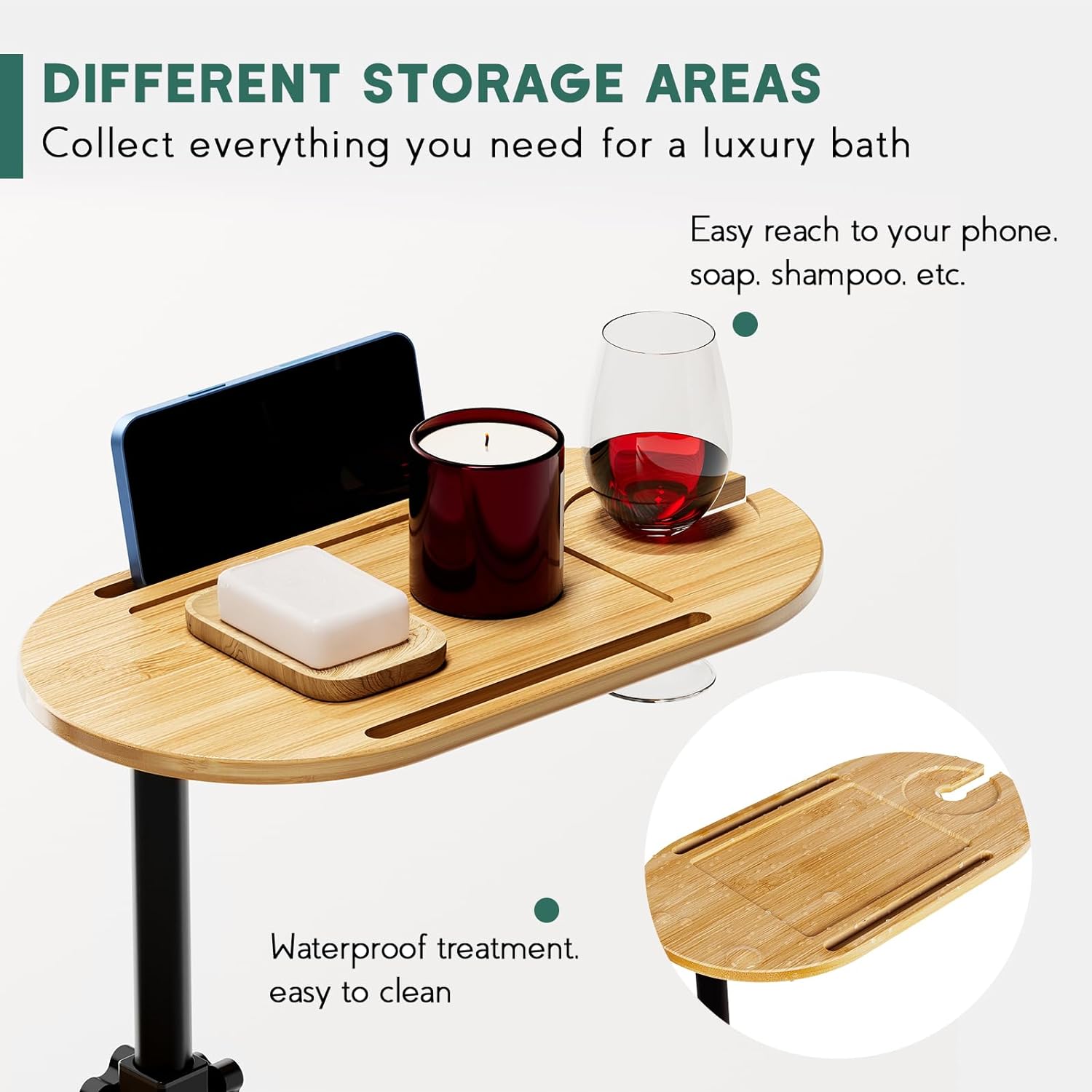 Yumkfoi 3 Layer Bath Tub Tray Table, Freestanding Bamboo Bath Tray Caddy for Tub Against Wall, Bath Table Tray Tub Shelf Bathroom Organizer Shelf for Luxury Spa, Gift for House Warming New Home