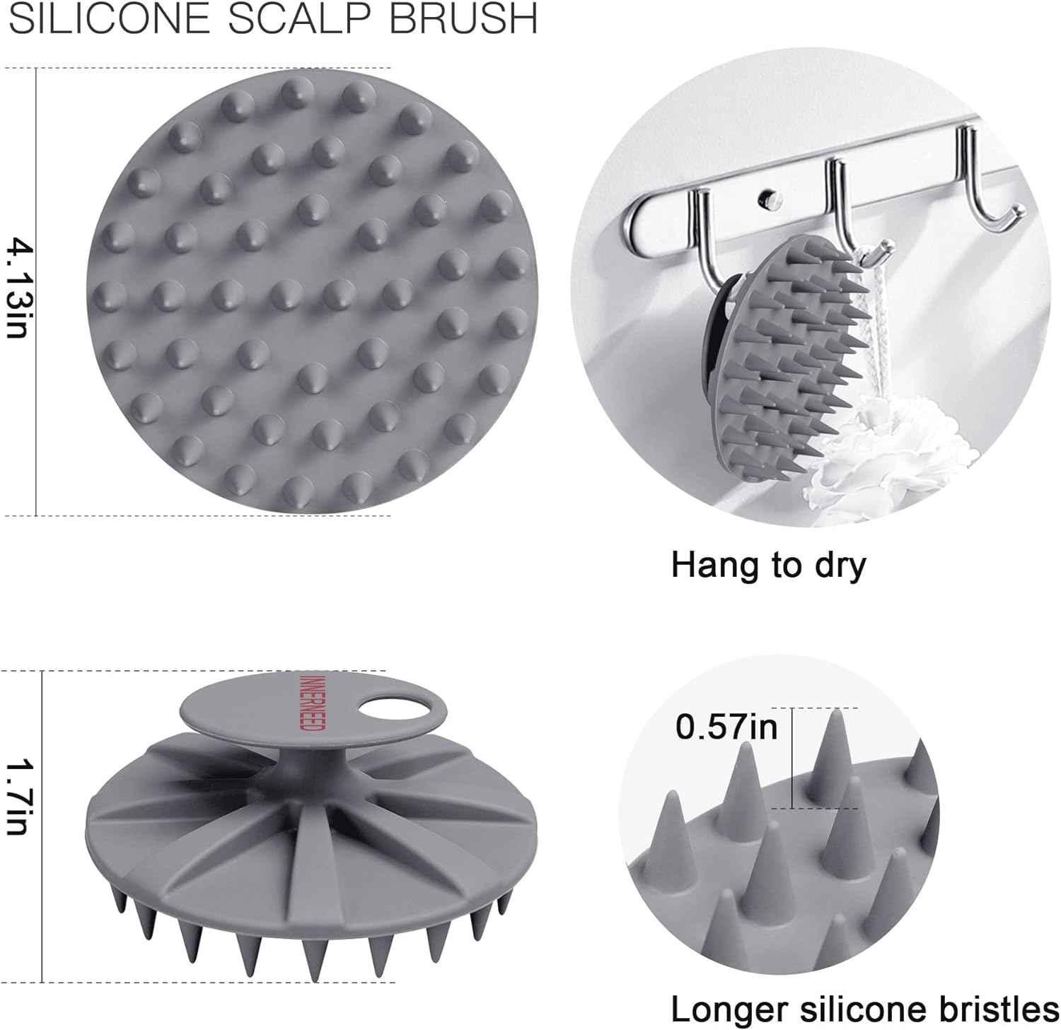 INNERNEED Food-Grade Soft Silicone Body Scrubber Shower Brush Handheld Cleansing Skin Brush, Gentle Exfoliating and Lather Well (Black)