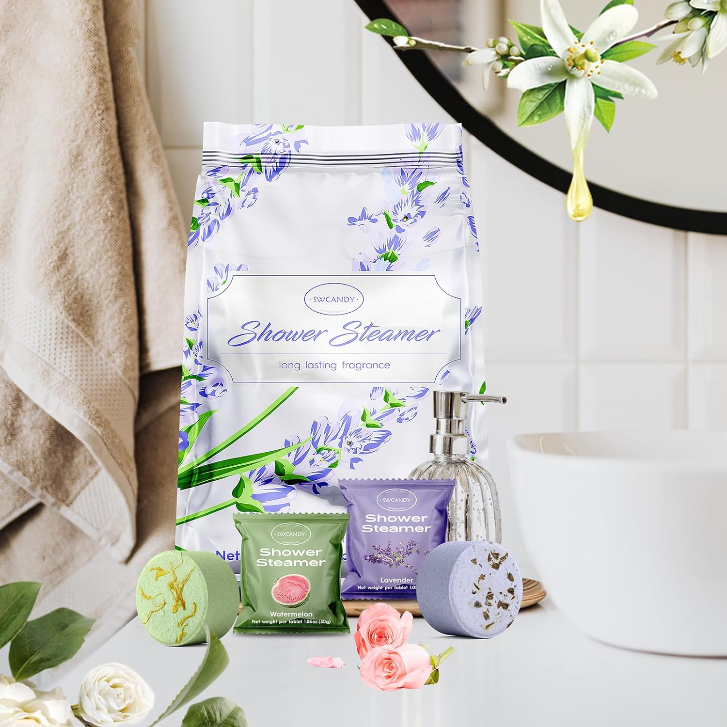 Aromatherapy Shower Steamers Valentines Day Gifts for her - Swcandy 8 Pcs Bath Bombs Valentine's Day Gifts for Women, Shower Bombs Self Care with Essential Oils, Relaxation Home SPA Lavender