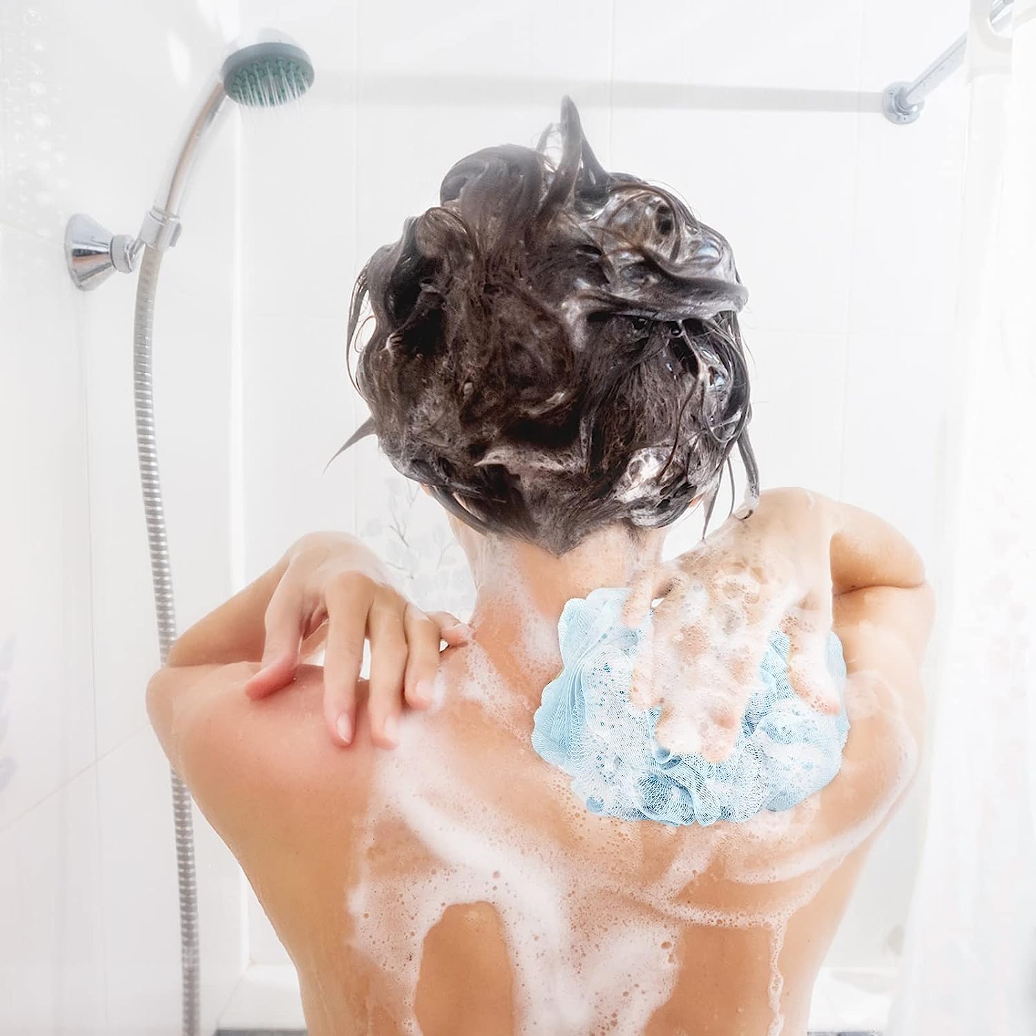 Fu Store Loofah Sponge Shower Loofahs 50g Bath Sponges Mesh Balls 4 Colors for Body Wash Back Scrubber Bathroom Men Women - 4 Pack Scrubber Cleaning Bathing Accessories