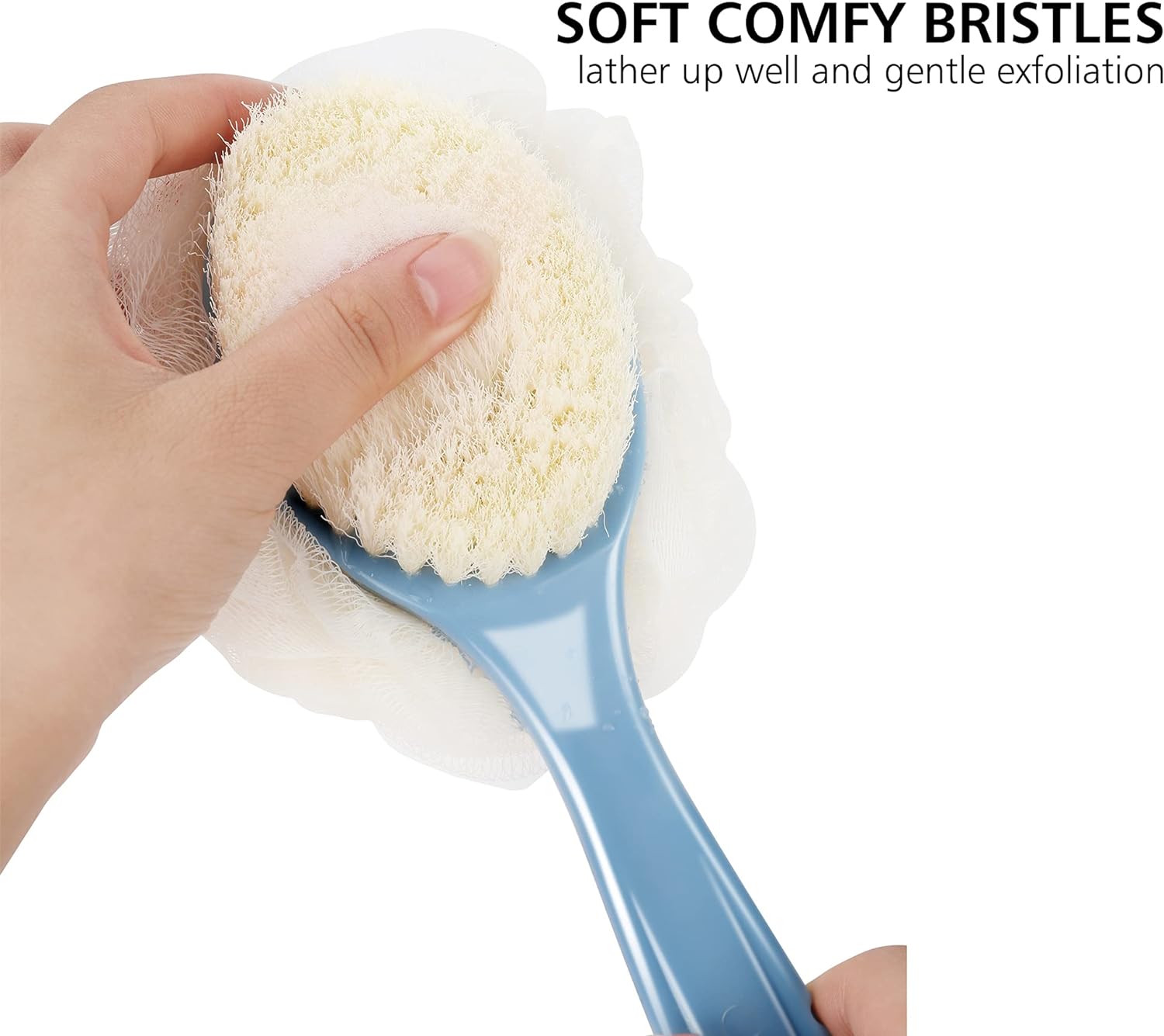 Shower Body Brush,Soft Bristles and Beautiful Pumpkin Loofah 14” Long Handle Back Scrubber Bath Mesh Sponge for Skin Exfoliating Bath,Massage Bristles Suitable for Wet or Dry,Men and Women (Grey)