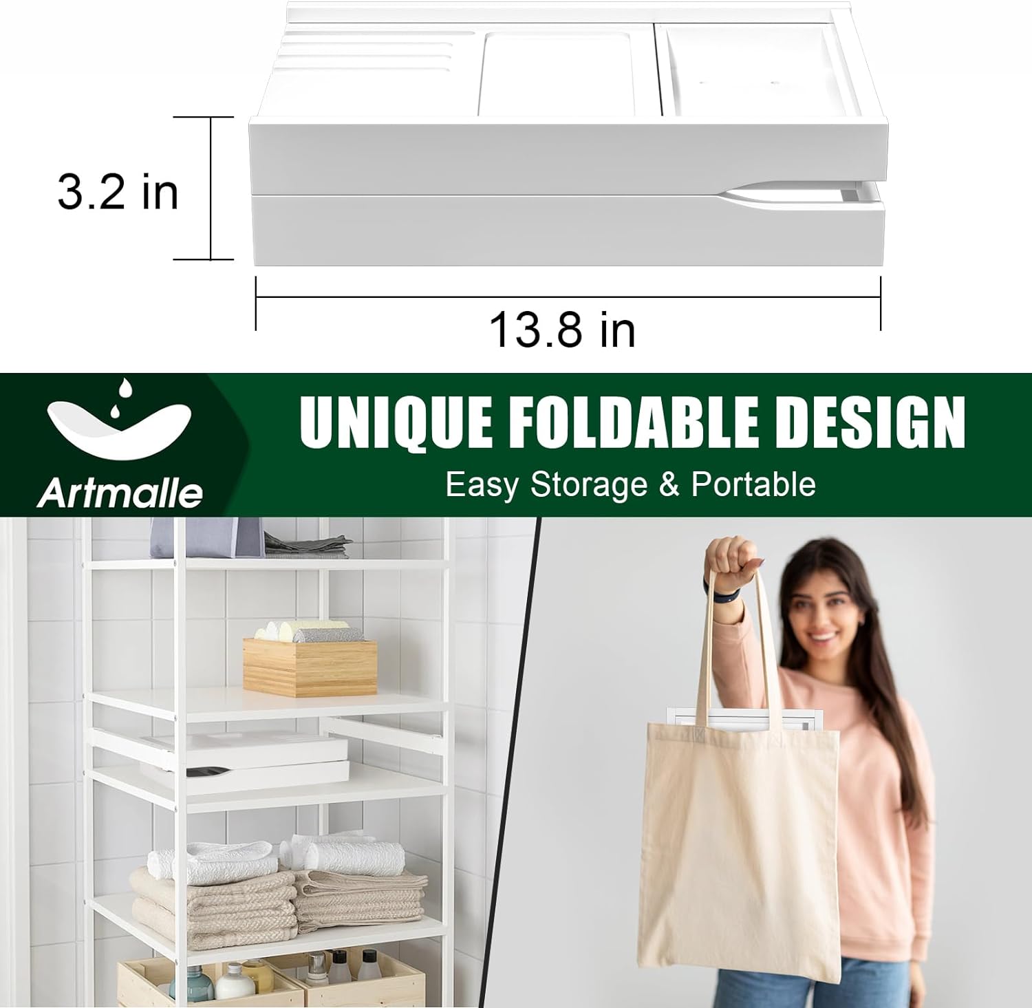 Artmalle Bathtub Caddy Tray for Tub,Foldable Bamboo Bath Table Tray with Book and Wine Glass Holder, Expandable Bathroom Accessories with Free Soap Dish Suitable for Luxury Spa or Reading