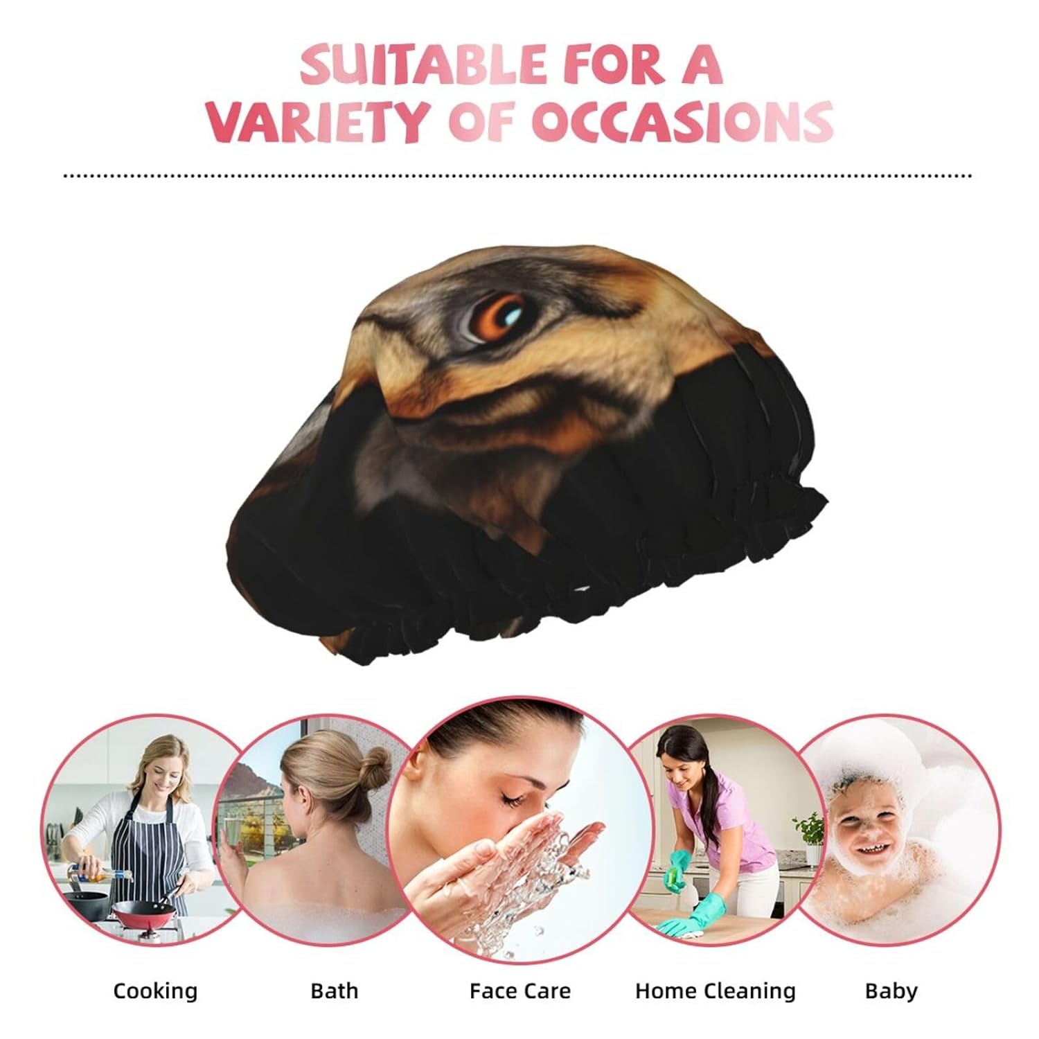 Ice Hockey print Print Reusable Shower Cap for Women,Double Waterproof Layers Bathing Hat,Quick Drying Bath Hair Cap