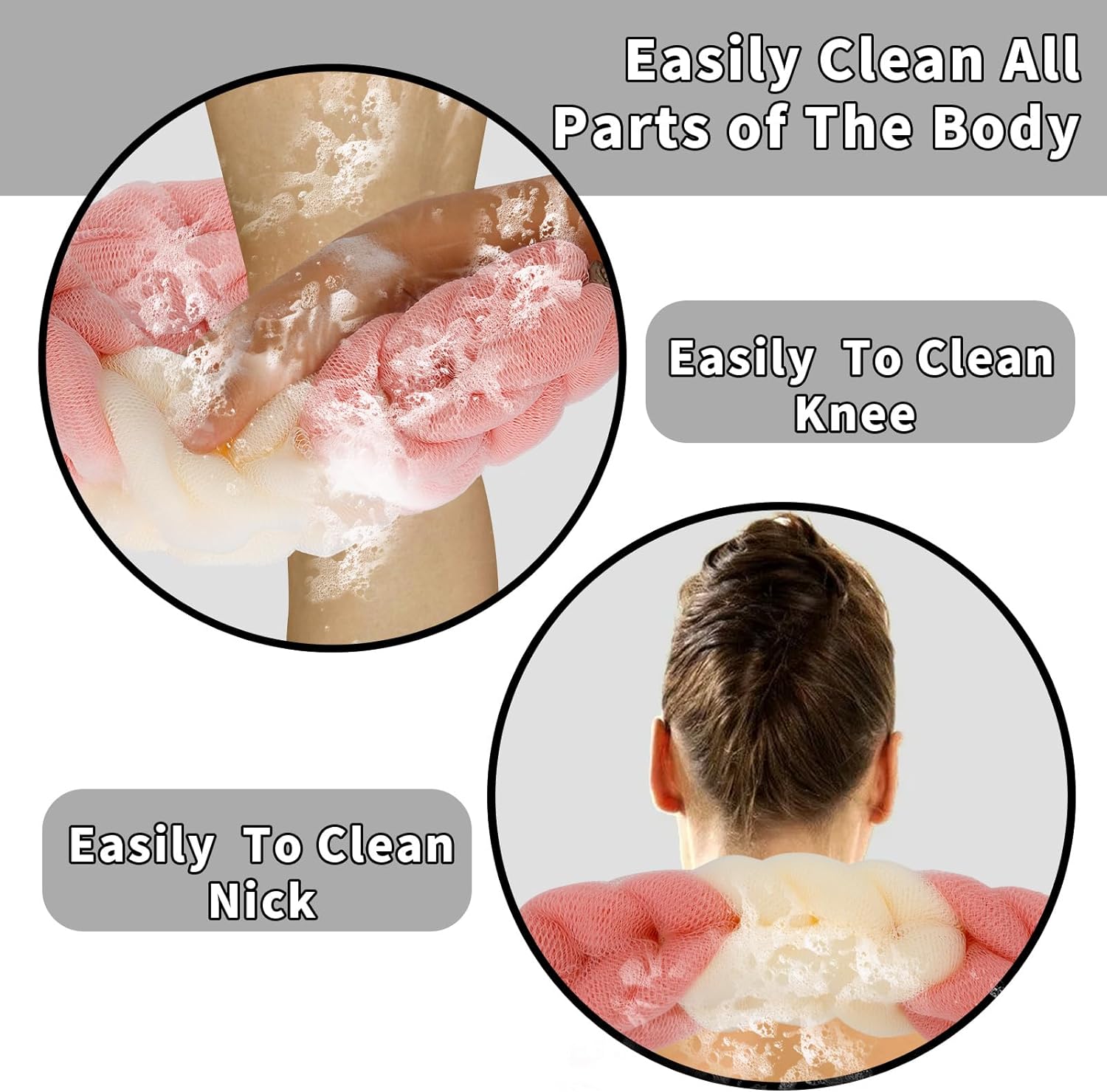 BCKENEY Bath Loofah Shower Sponge Soft Mesh Loofah Body Scrubber with Long Loofah Bath Sponge for Men Women Body Wash Exfoliator Shower Puffs