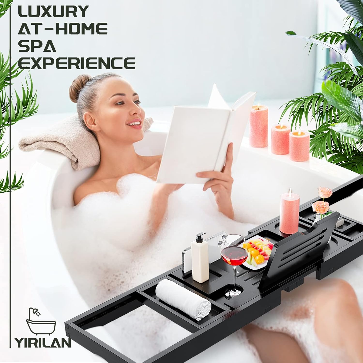 Yirilan Premium Bathtub Tray Caddy - Expandable Bath Tray - Unique House Warming Gifts, New Home, Anniversary & Wedding Gifts for Couple, Bridal Shower Gift for Women
