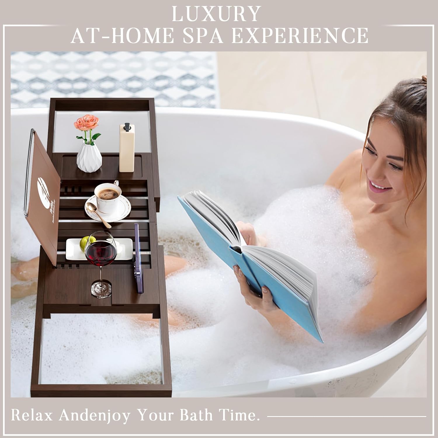 Yirilan Premium Bathtub Tray Caddy - Expandable Bath Tray - Unique House Warming Gifts, New Home, Anniversary & Wedding Gifts for Couple, Bridal Shower Gift for Women