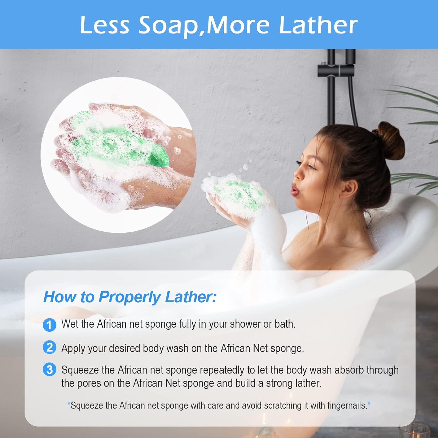 2 Pieces African Net Sponge, African Exfoliating Net Rip-Resistant Loofah Exfoliating, Body Back Scrubber for Shower, Authentic Long Nylon Exfoliating Back Washcloth Towel for All Skin