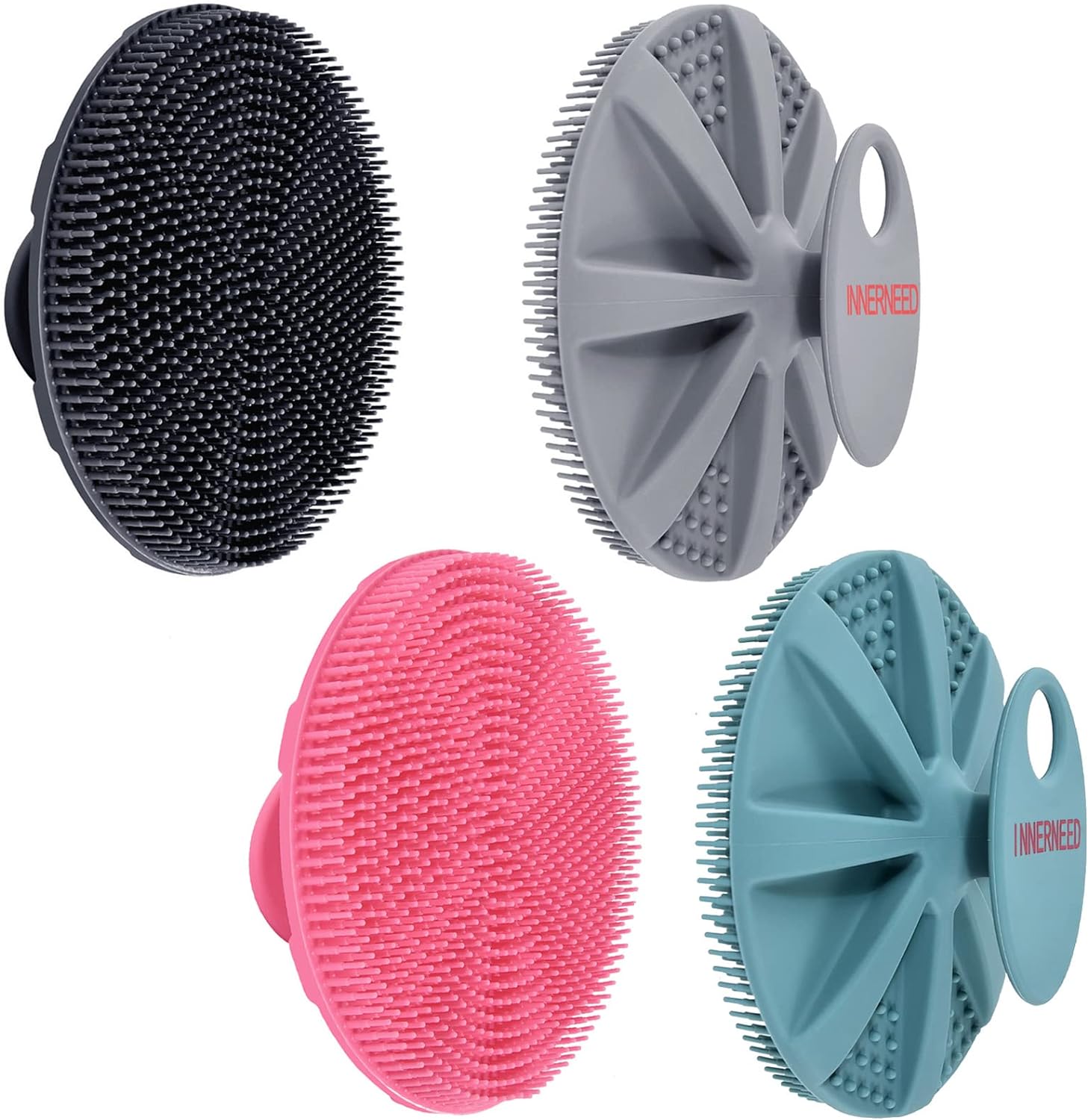 INNERNEED Food-Grade Soft Silicone Body Scrubber Shower Brush Handheld Cleansing Skin Brush, Gentle Exfoliating and Lather Well (Black)