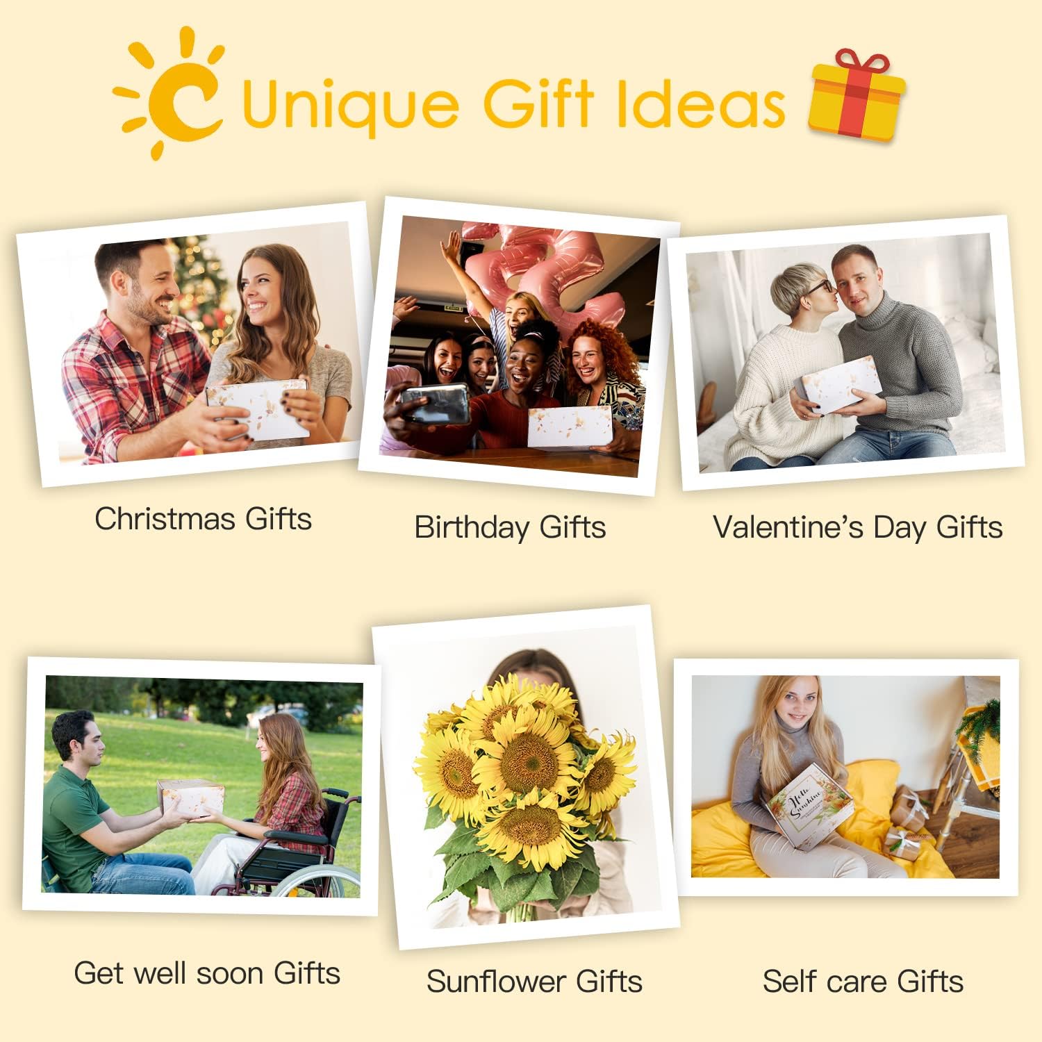 Birthday Gifts for Women, Sunflower Gifts Sending Sunshine Christmas Gifts, Get Well Soon Gifts Basket Care Package Unique Relaxation Gifts Box for Thinking of You Her Sister Best Friend