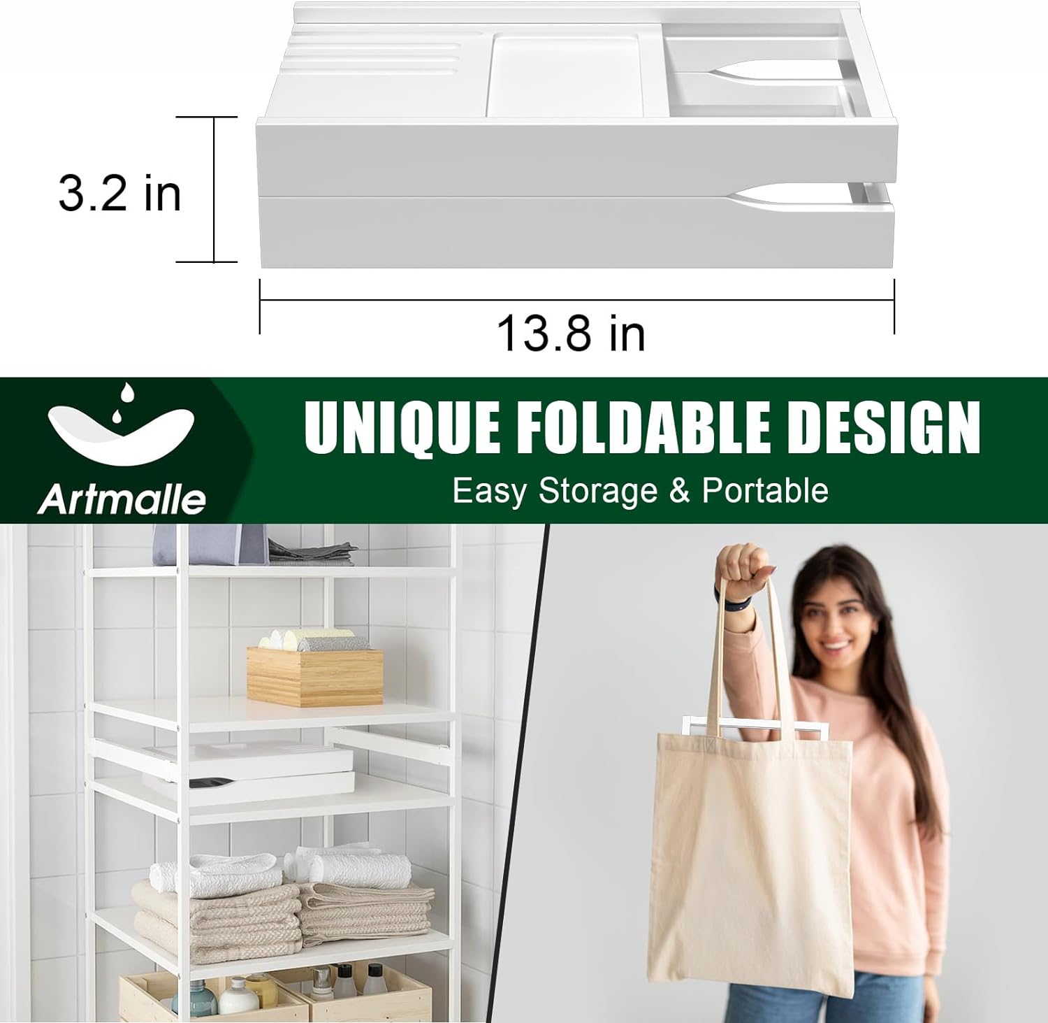 Artmalle Bathtub Caddy Tray for Tub,Foldable Bamboo Bath Table Tray with Book and Wine Glass Holder, Expandable Bathroom Accessories with Free Soap Dish Suitable for Luxury Spa or Reading