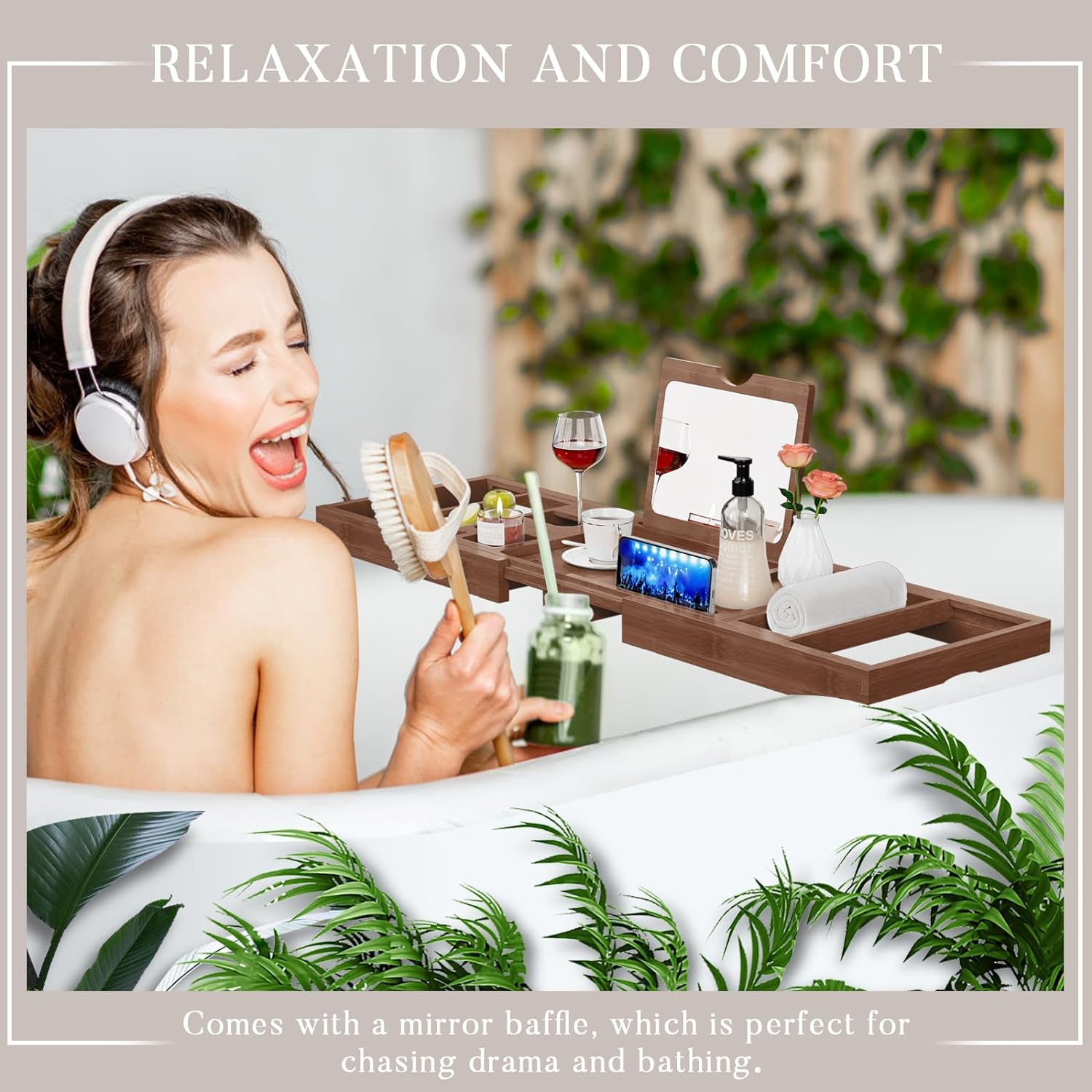 Yirilan Premium Bathtub Tray Caddy - Expandable Bath Tray - Unique House Warming Gifts, New Home, Anniversary & Wedding Gifts for Couple, Bridal Shower Gift for Women