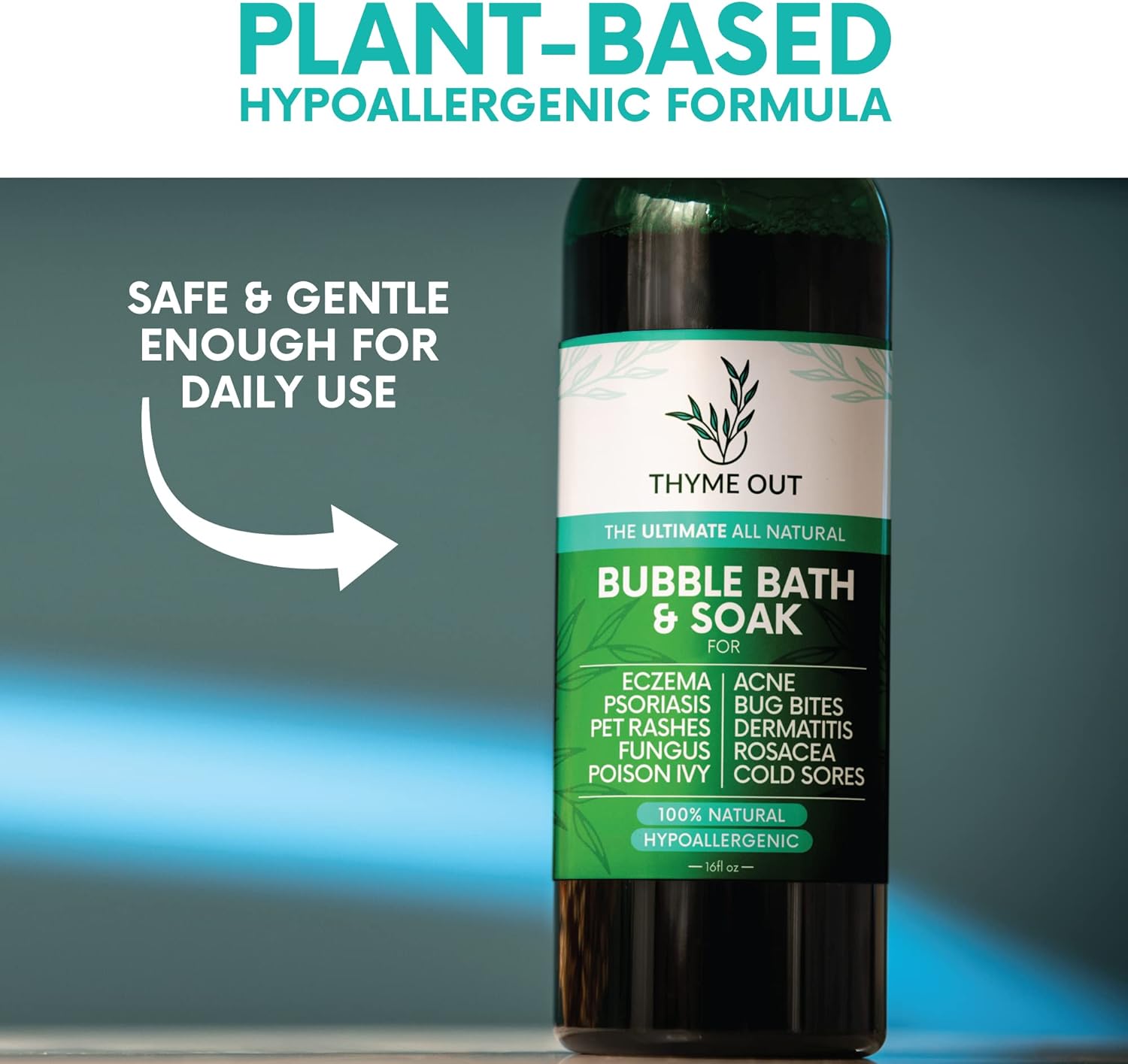 Thyme Out All-Natural Bubble Bath - Hypoallergenic Skin-Soothing Thyme Bath Foam - Sulfate-Free, Paraben-Free Formula Provides Deep Moisturization and Hydration for All Skin Types - 16 Oz